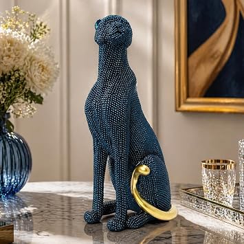 Cheetah Statue Home Decor, Gold Cheetah Figurine, Modern Art Leopard Sculpture,Panther Ornament for Living Room, Office, Bookshelf