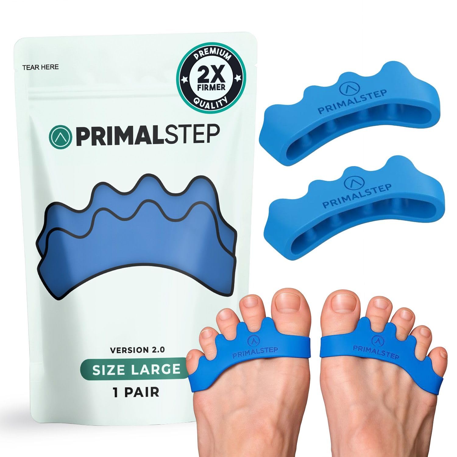 PrimalStep 2.0 Firm Edition Toe Separators, Spreaders, Spacers, Straightener to Correct Toes for Men and Women, Bunion Corrector, Plantar Fasciitis,