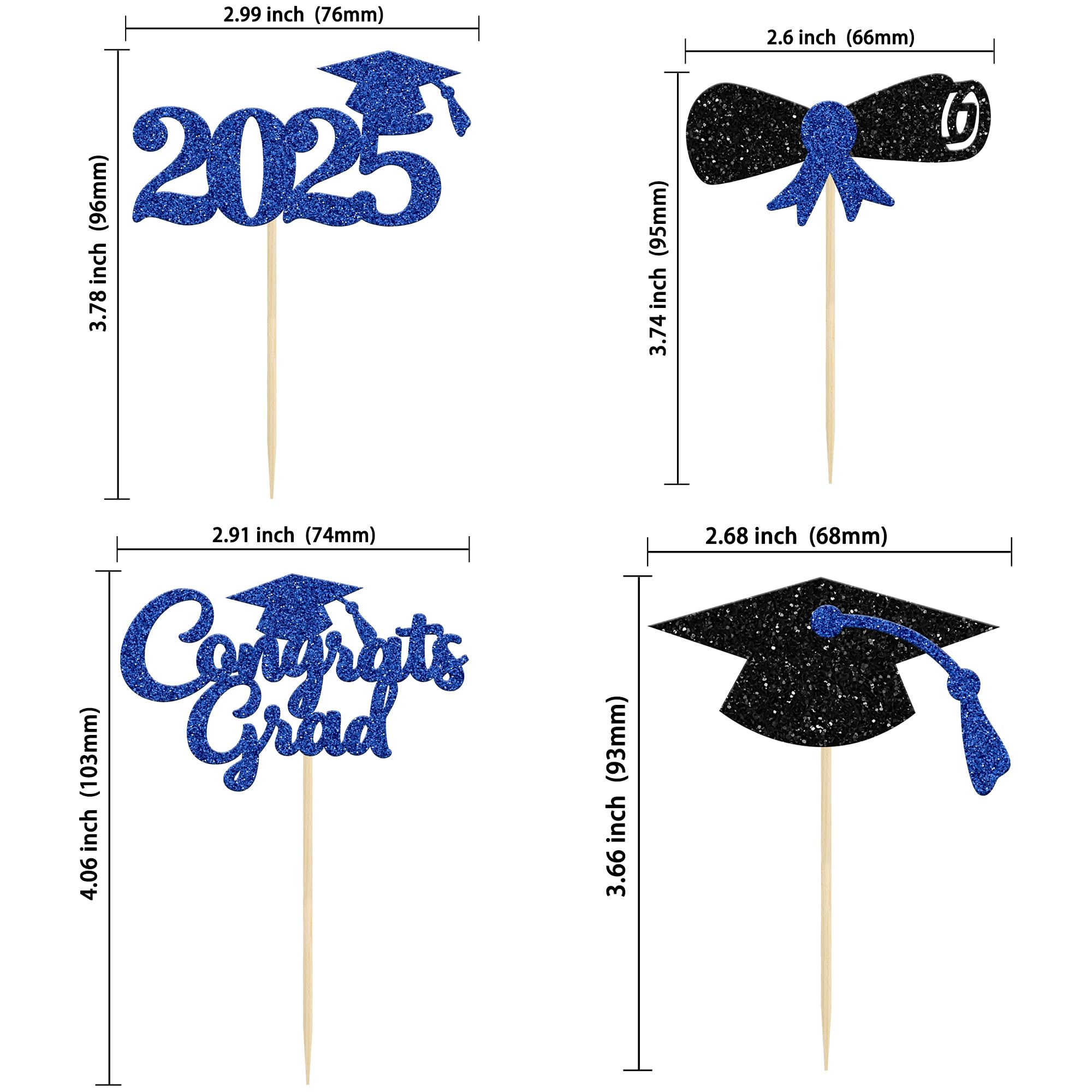 Gyufise 24Pcs 2026 Graduation Cupcake Toppers Blue Glitter Congrats Grad 2026 Diploma Cap Cupcake Picks Class of 2026 Cake Decorations for Grad 2026 Party Cake Decorations Supplies - Image 2