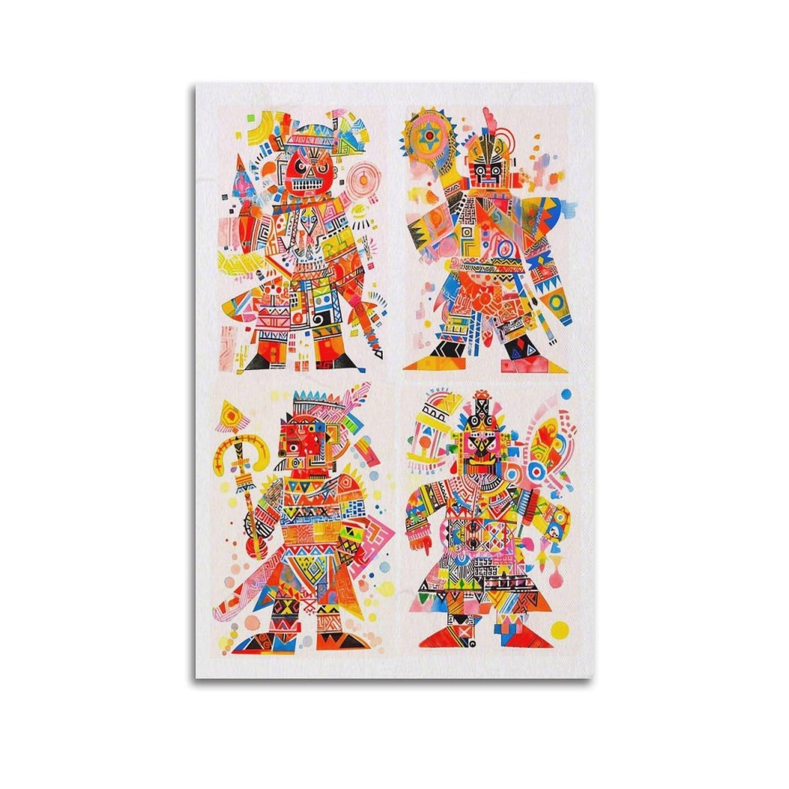 XKUGA Abstract Poster Temple Spiritual Maya Aztec Spirit Totem Modern Decorative Canvas Prints - Ideal Wall Art for Family, Man Cave, Game Room, Boys & Girls Bedroom 24x36inch(60x90cm)