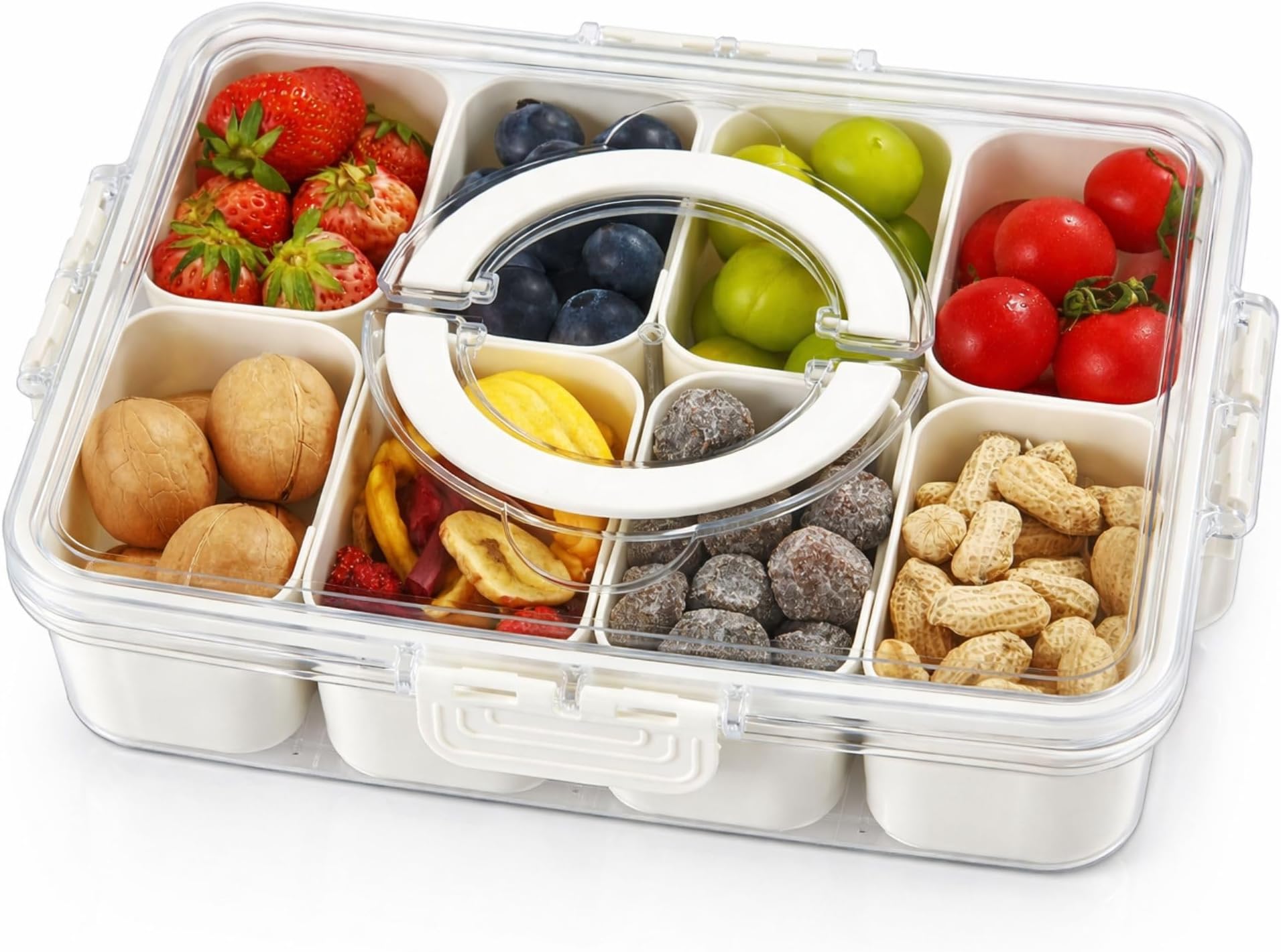 - Multi-Compartment Snack Box with Airtight Locking Lid – Dry Fruit & Nuts Storage Container, Transparent Food Organizer Box for Kitchen, Office, Travel & Parties (8 Compartment-1PC)