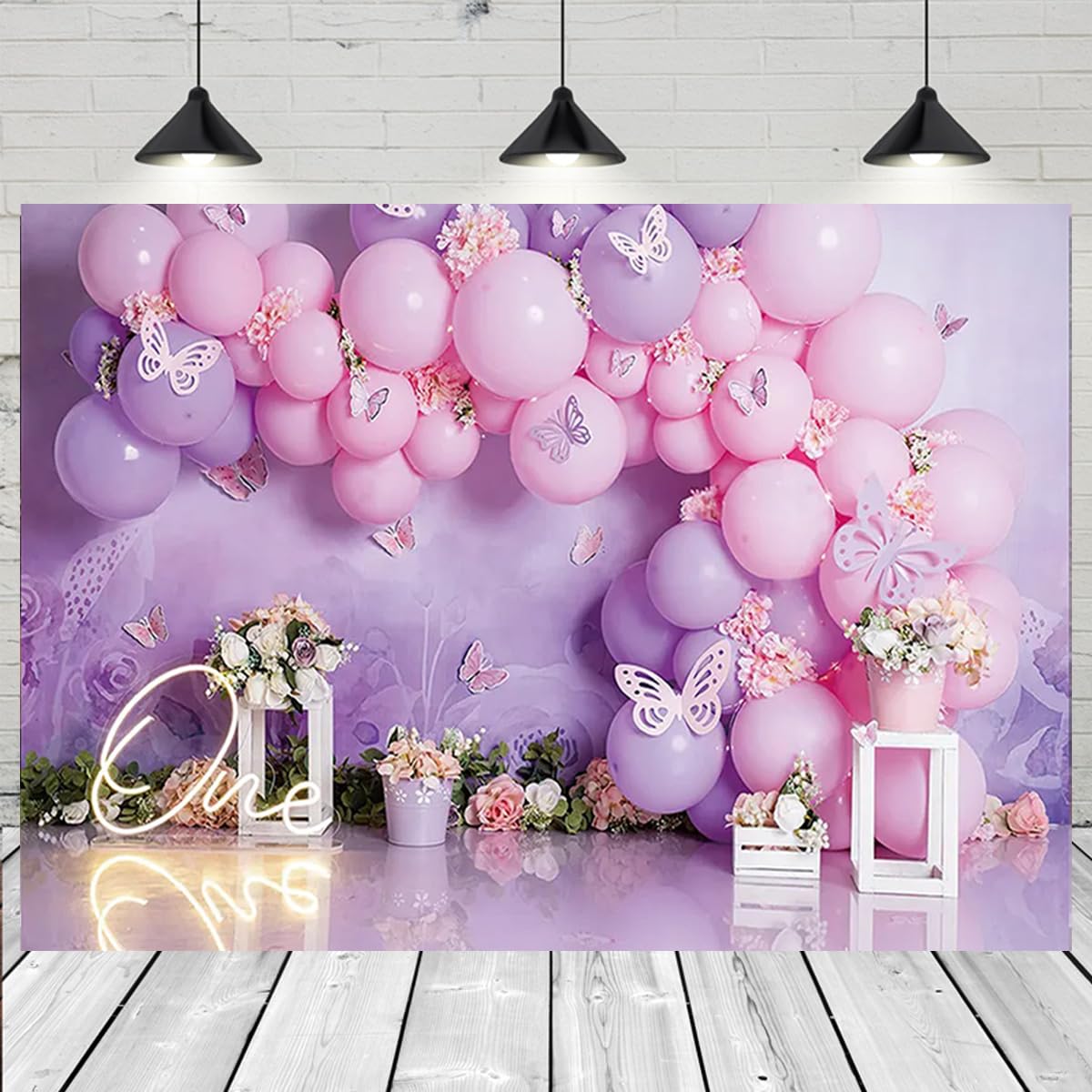 Purple Butterfly Balloons Backdrop First Birthday Decorations for Princess 1st Girl Birthday Party Decorations Newborn Kids Baby Shower One Year Old