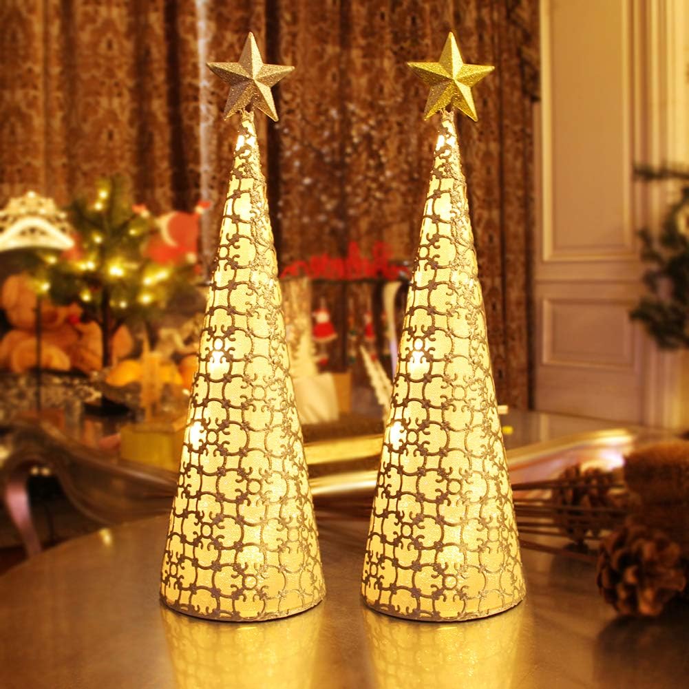 Juegoal Lighted Christmas Table Decorations with Star and 10 LED Lights Battery Operated, Indoor Xmas Thanksgiving Holiday Wedding Party Tabletop Desk Ornament, Set of 2 (Gold, Silver) Juegoal Lighted Christmas Table Decorations with Star and 10 LED Lights Battery Operated, Indoor Xmas Thanksgiving Holiday Wedding Party Tabletop Desk Ornament, Set of 2 (Gold, Silver)