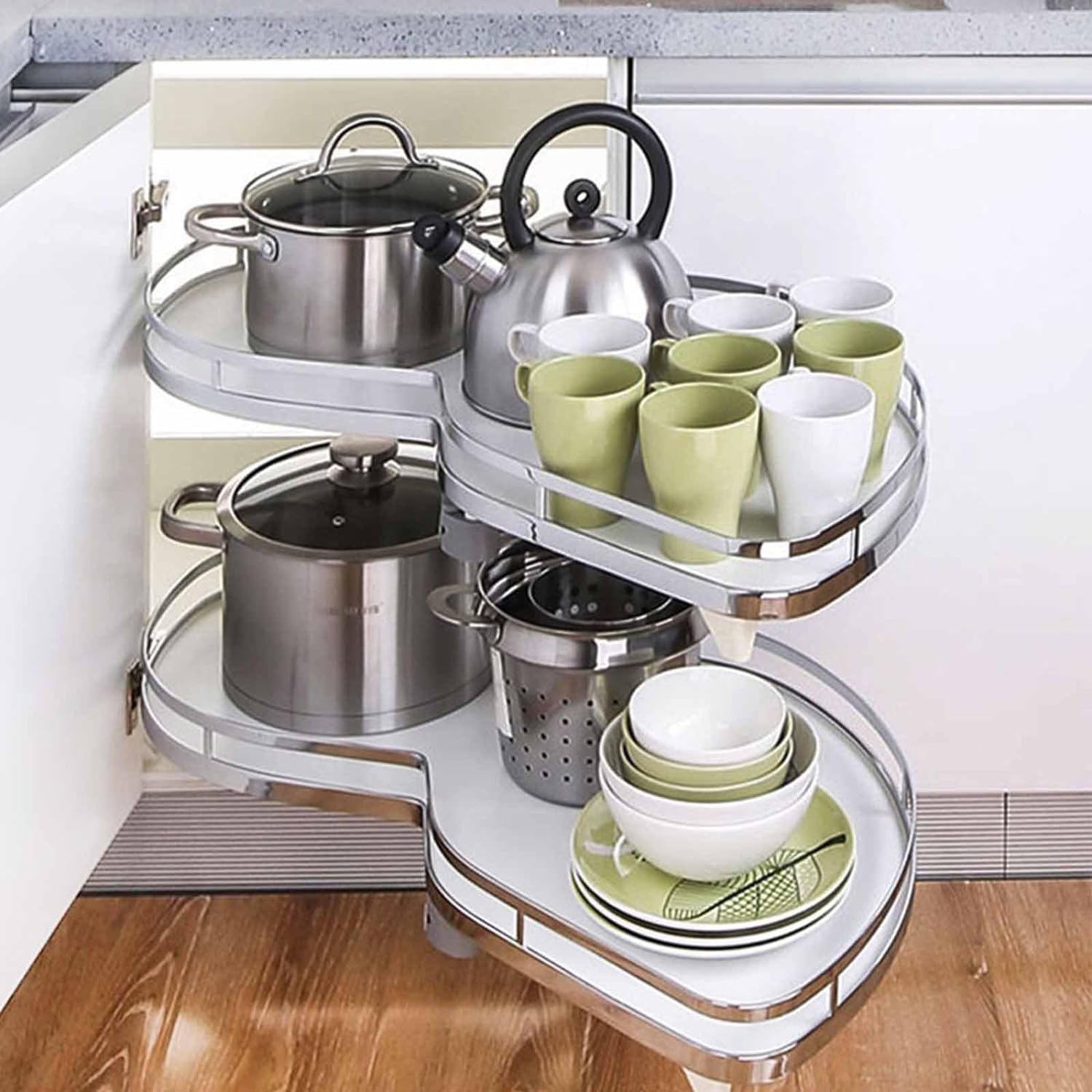 Organizer Estraibile per Angolo cieco per Mobile da Cucina, Vassoio Girevole a 2 Livelli, per Apertura a Sinistra, Organizer Estraibile per Angolo cieco per 20 mobili, per mobili da 900-1000 mm -