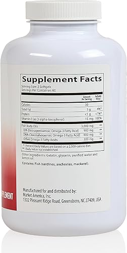 Miniatura 7 de Heart Health Essential Omega 3 Aceite de pescado con vitamina E – Suplemento de aceite de pescado Omega 3 de alta potencia con EPA y DHA – Cápsulas
