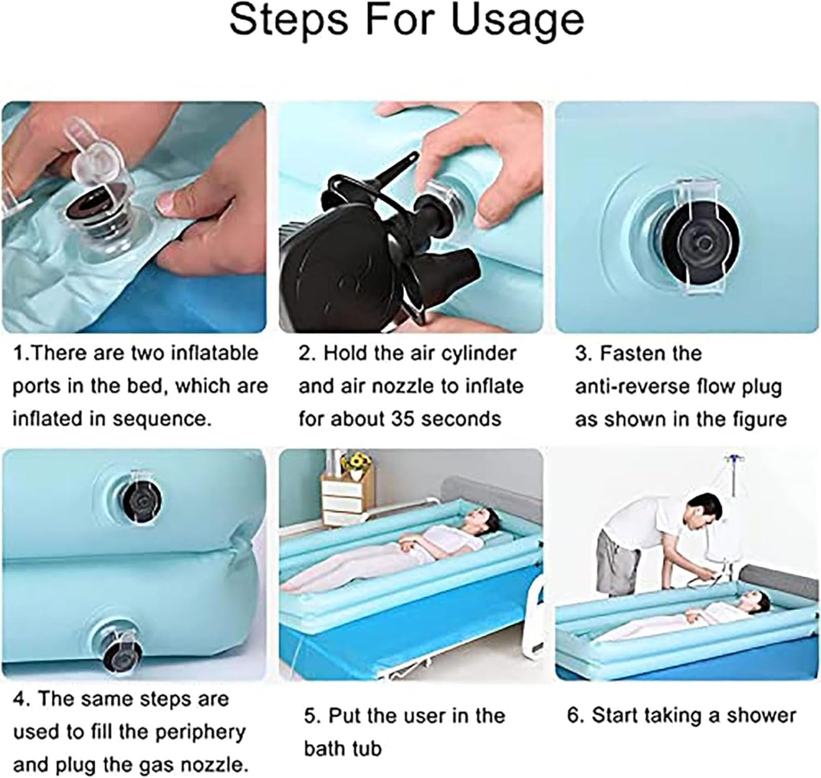 Set di vasche da doccia gonfiabili mediche con pompa elettrica, vasca da bagno portatile da comodino, per anziani, persone non autosufficienti, pazienti allettati, disabili, per fare il bagno a letto