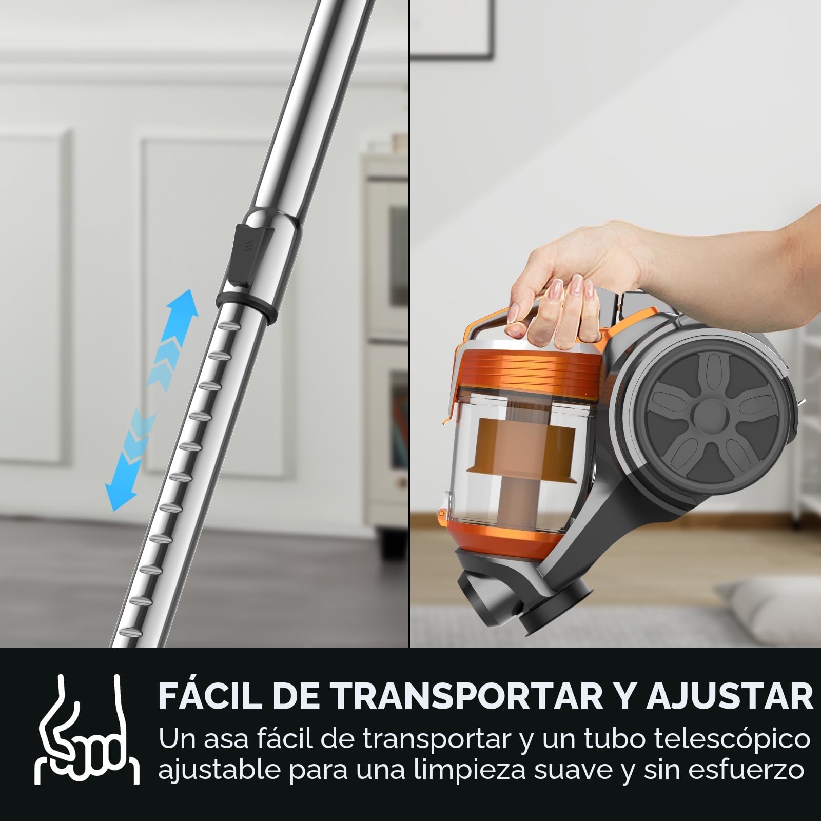 Aspirador sin bolsa, 3600W, potente aspirador 15000pa. Aspiradors potente con cable portátil, aspiradors con bolsa trineo silencioso, cable de 5 m, motor de bajo consumo, alfombras de pelo de (3.5L)