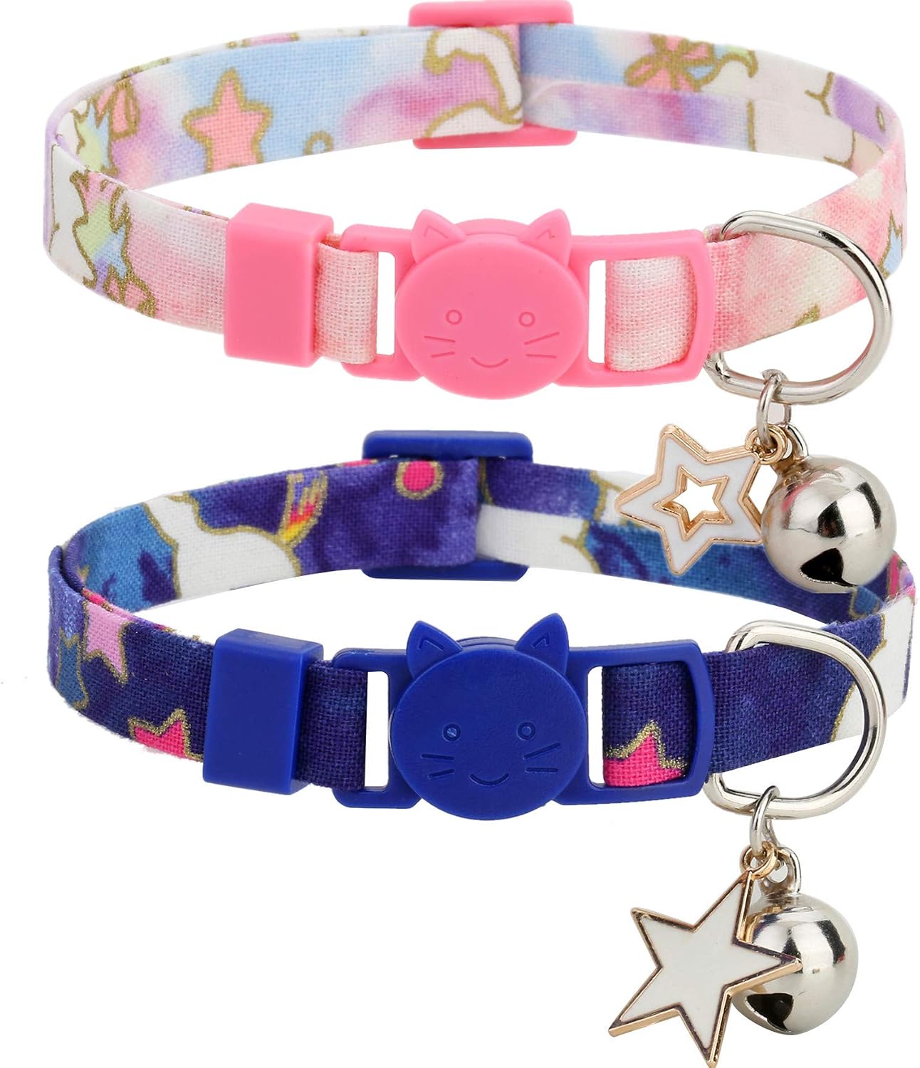 Unicorn Cat Collars with Bell,2 Pack Puppy Collar Breakaway and Star Charm