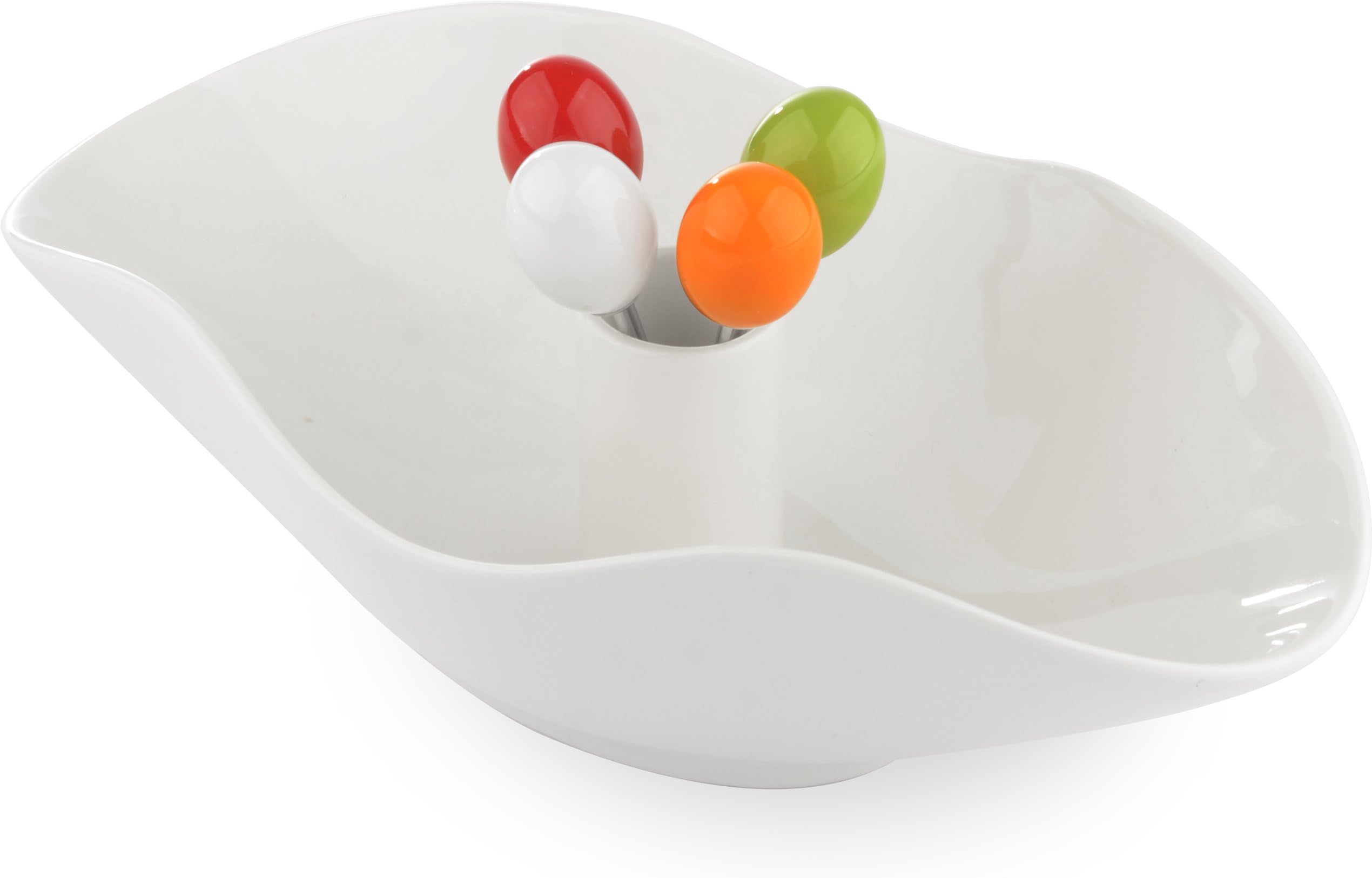 Uno Casa Snack Serving Set - 5 Piece Set with Bowl & 4 Appetizer Forks - Modern Design - Durable Ceramic Construction - Dishwasher Safe