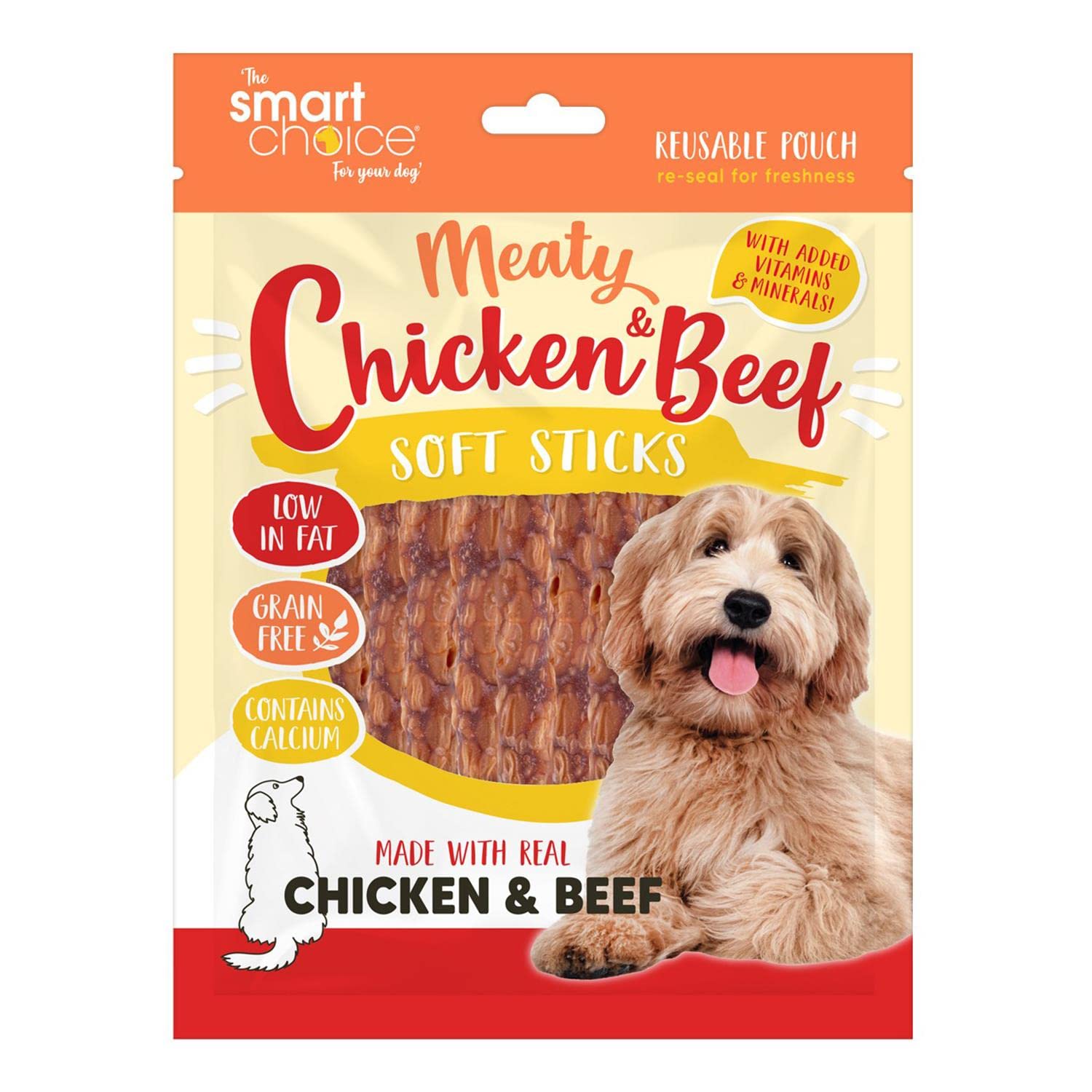 YΓΆL Meaty Chicken Beef Soft Sticks - Dog Puppy Treats Reward - Vitamins Chews Pet Food Reusable Bag Pouch Resealable