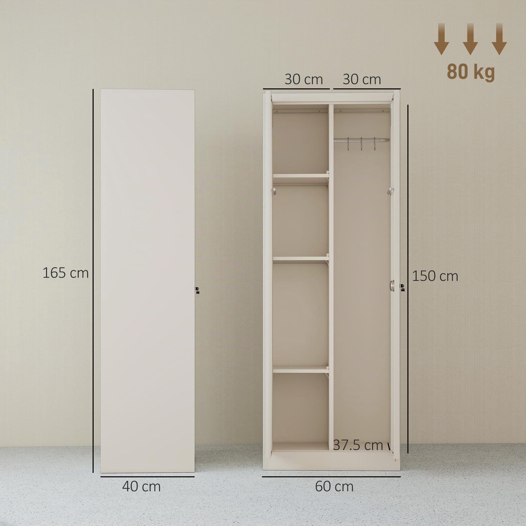 HOMCOM Armadio Porta Attrezzi in Acciaio con Serratura Capacità 80 kg Crema