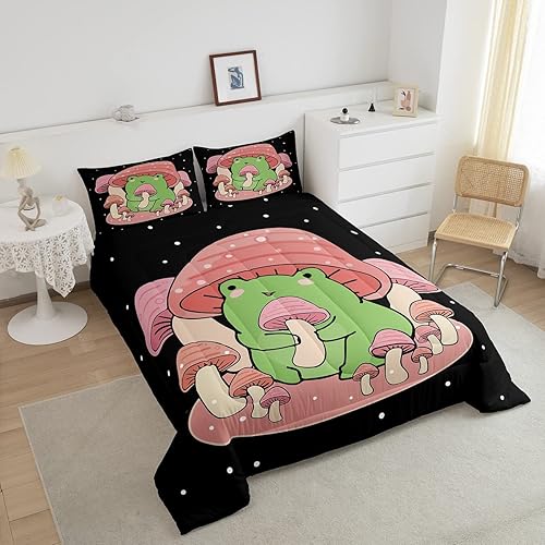 Miniatura 3 de Feelyou Juego de ropa de cama de rana hongo de dibujos animados para niños y niñas, edredón natural de hongos salvajes con relleno interior de