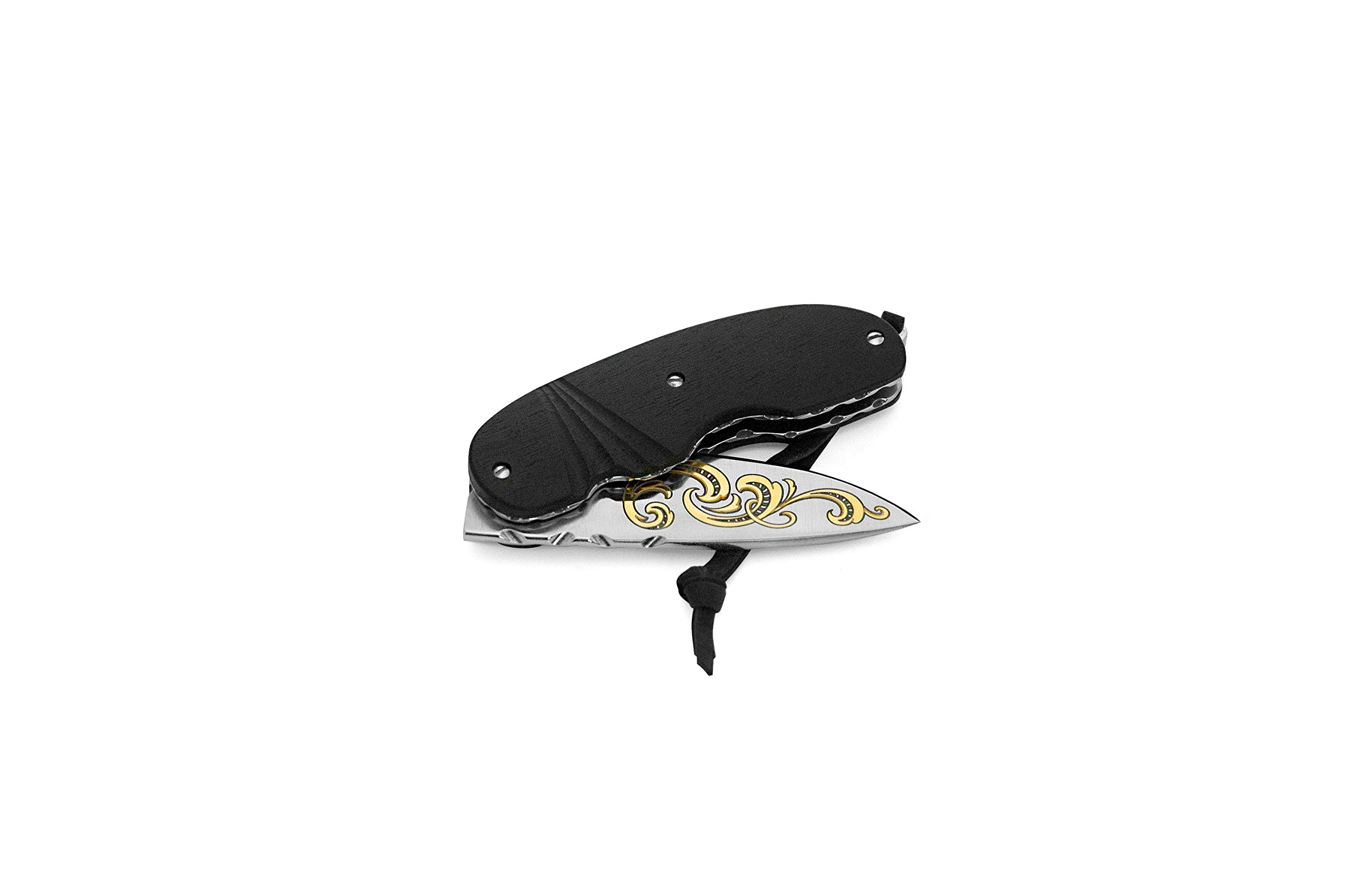 Maserin 387/KT Coltello collezione Manico EBANO,LAMA 60mm INCISA ORO 24KT. Made in Italy