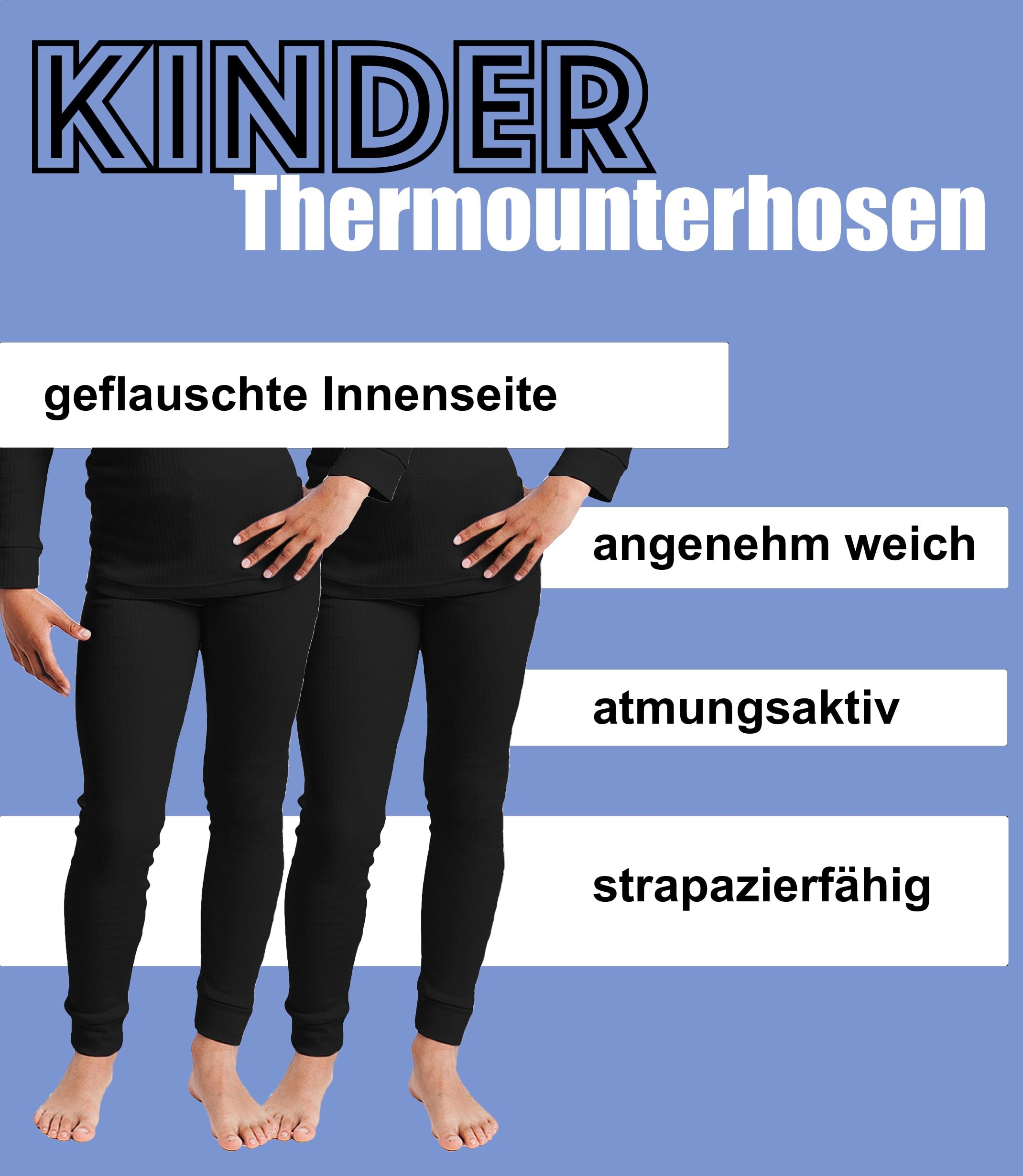 Cocain underwear 2 Stück Lange Kinder Thermounterhosen, Thermounterhemden oder Hemd/Hose-Sets für Kinder, innen angeraut, kuschelig warm, 122/128 bis 158/164