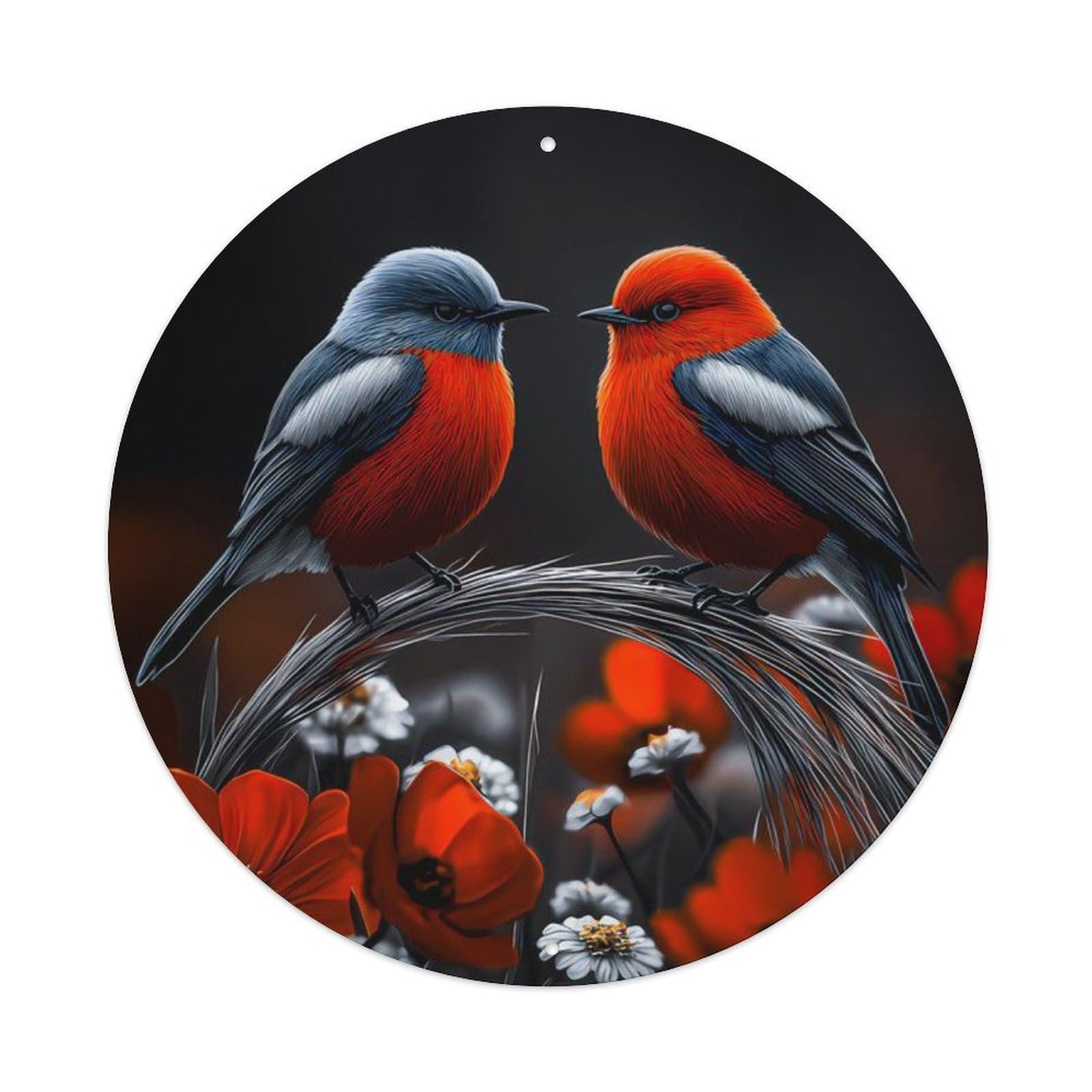 Animal Birds Poppies Daisies Dark Aesthetic High Contrast Nature Vintage Metal Tin Sign Plaque Wall Decor for Cafe, Club Bar, Office, Garden Metal Poster 8x8Inch