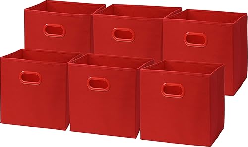 Simple Houseware Contenedores de almacenamiento de cubo plegables con asas, de 11 pulgadas, rojos, paquete de 6, organizadores de cubos de tela para