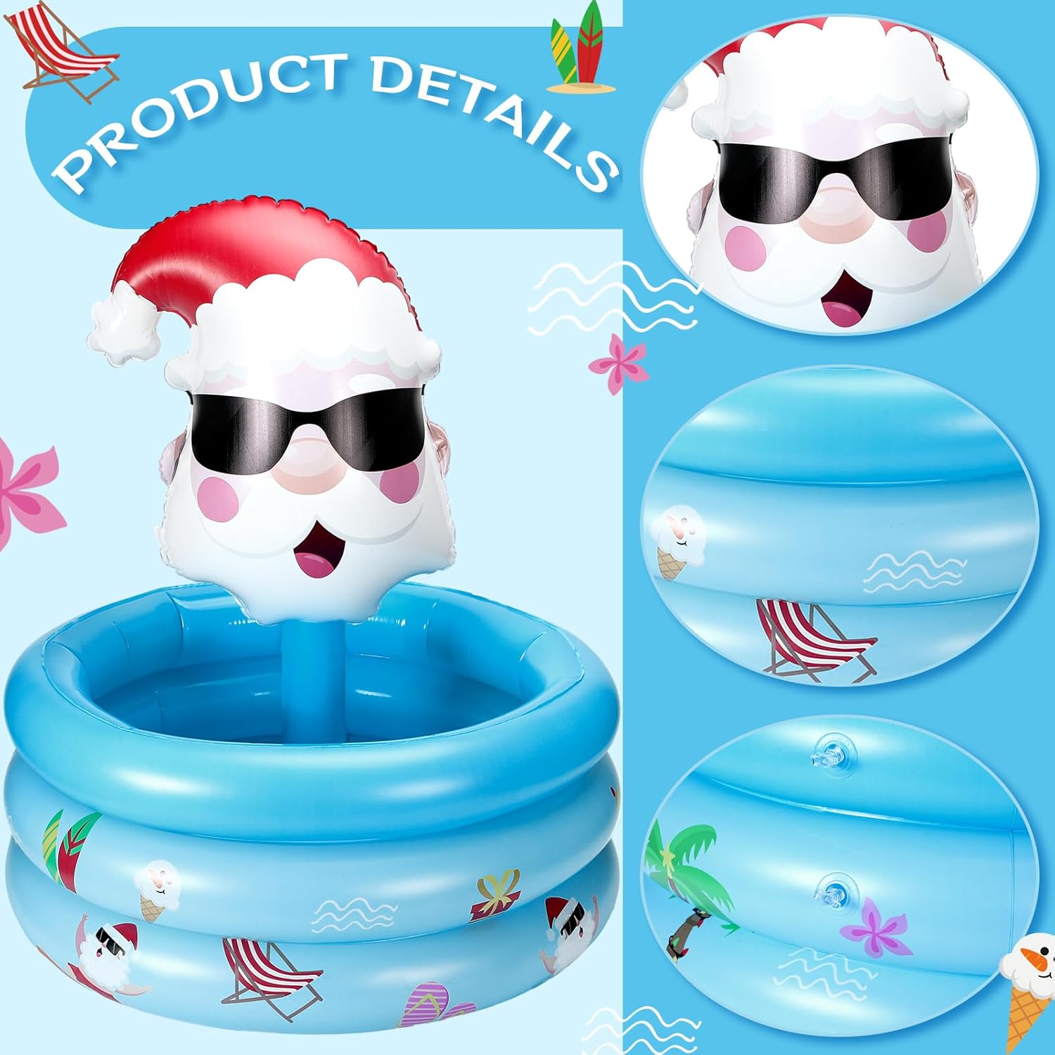 Bencailor Christmas Party Decoration Santa Claus Inflatable Christmas Cooler Blow up Pool Birthday Party Favor Supplies Inflatable Serving Bar Food Container Cool Beverage Coolers Gifts