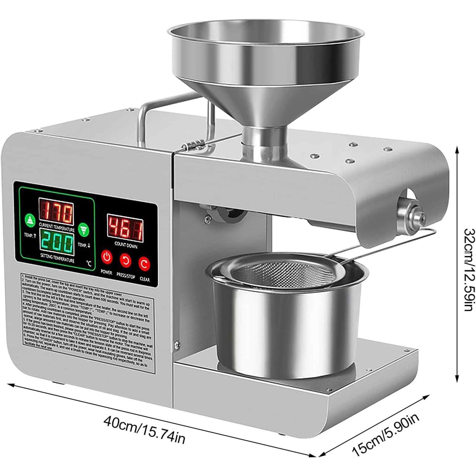 Amazon.co.jp: 1500W 自動オイルプレス機、ステンレススチール製 