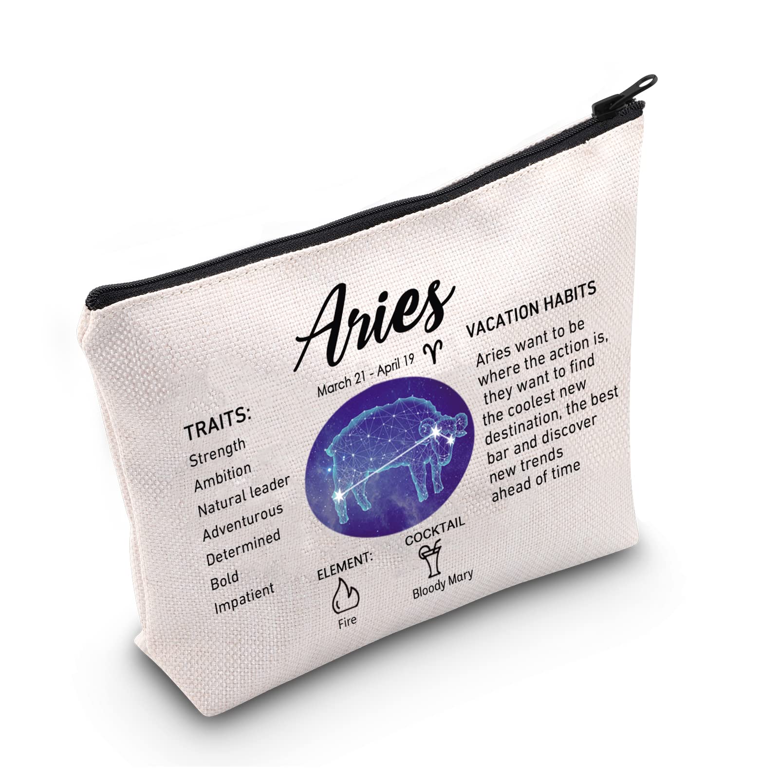 LEVLO12 Constellation Travel Toiletry Bags 12 Zodiac Cosmetic Makeup Bag Christmas Mother's Day Birthday Gifts, Aries