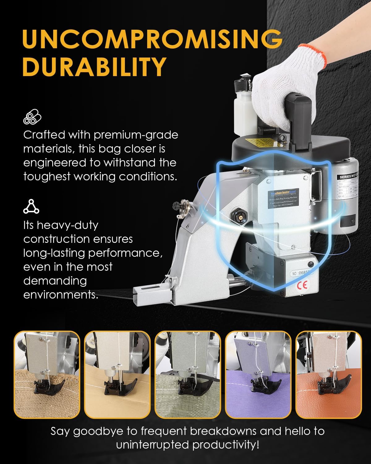 Hanchen Heavy-duty Bag Closing Machine Bag Sewing Machine Bag Closer - Automatic Woven Bag Stitching Machine Bag Sealer for Feed Sacks Jute Bags Seed Bag Vinyl Rice Bags - Image 2