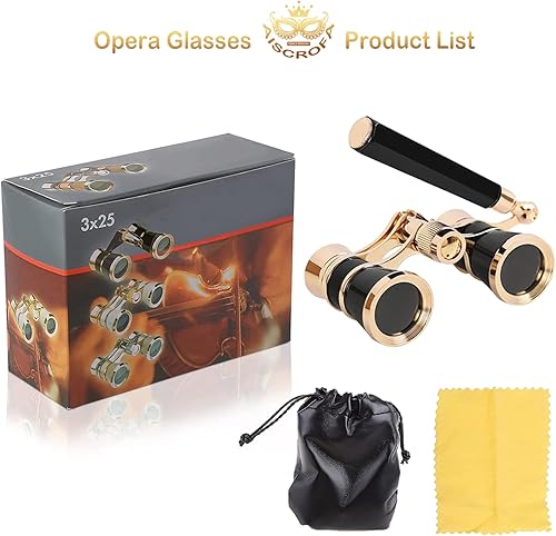 Miniatura 5 de AiScrofa Prismáticos de ópera de 3 x 25 pulgadas, mini binoculares compactos, ligeros, con mango plegable integrado para adultos, niños y mujeres en