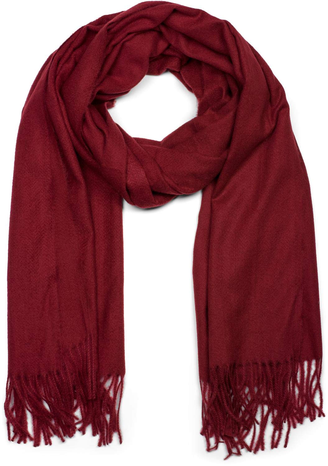 styleBREAKER Unisex Scarf with Fringes | Soft Viscose Wrap in Solid Color | Long Winter Scarf for Women and Men | Large Color Selection, Claret-Red