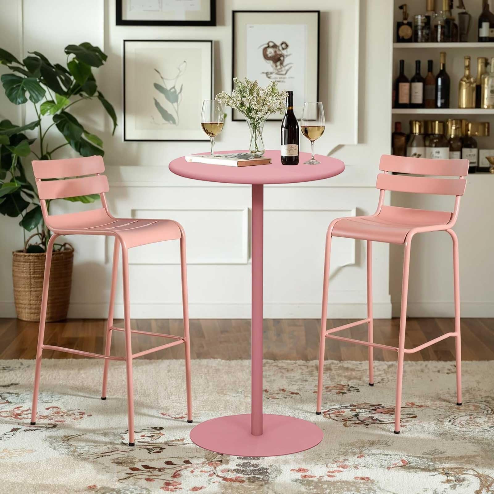 Tavolo da bar rotondo per piccoli spazi, tavoli da bistrot da bar, tavolo da pranzo circolare per cocktail per casa, soggiorno, ufficio e cucina, tavolino laterale decorativo, rosa(60x60x104cm)