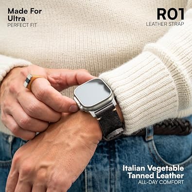 ROBUST Genuine Leather Watch Band for Men - Compatible with Apple Watch Bands 49mm - Replacement Strap for iWatch Ultra 2/1 SE, SE 2 Series 10 9 8 7 6 5 4