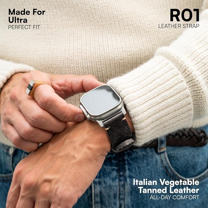 ROBUST Genuine Leather Watch Band for Men - Compatible with Apple Watch Bands 49mm - Replacement Strap for iWatch Ultra 2/1 SE, SE 2 Series 10 9 8 7 6 5 4