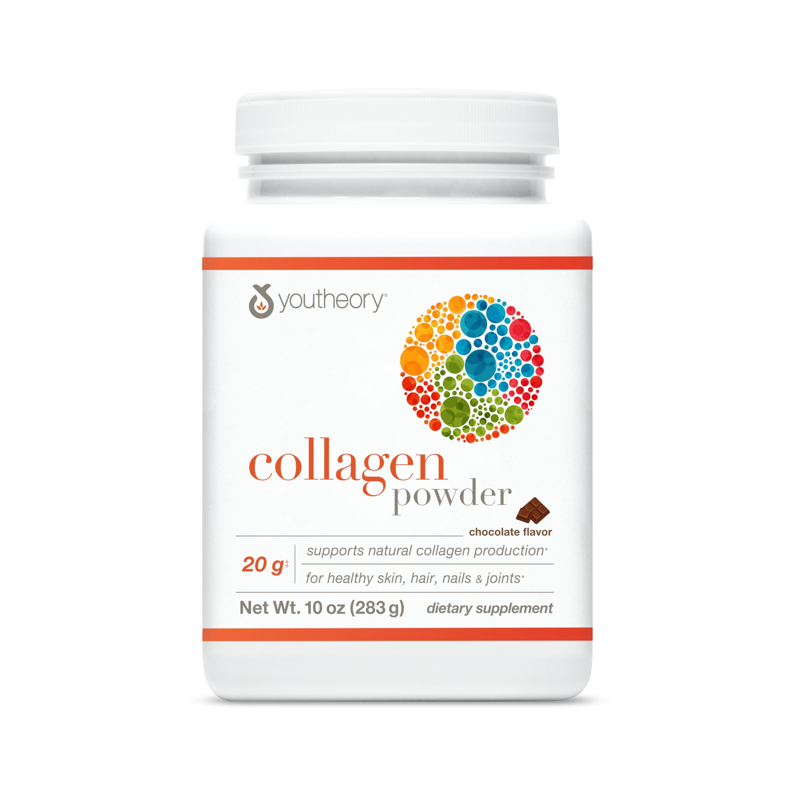 Youtheory Collagen Powder - with Amino Acids, Minerals, Vitamin C & B7 (Biotin) - Supports Healthy Bones, Muscles, Hair, Nails, Skin & Joints* - Hydrolyzed - Chocolate - 10 oz (12 Servings)