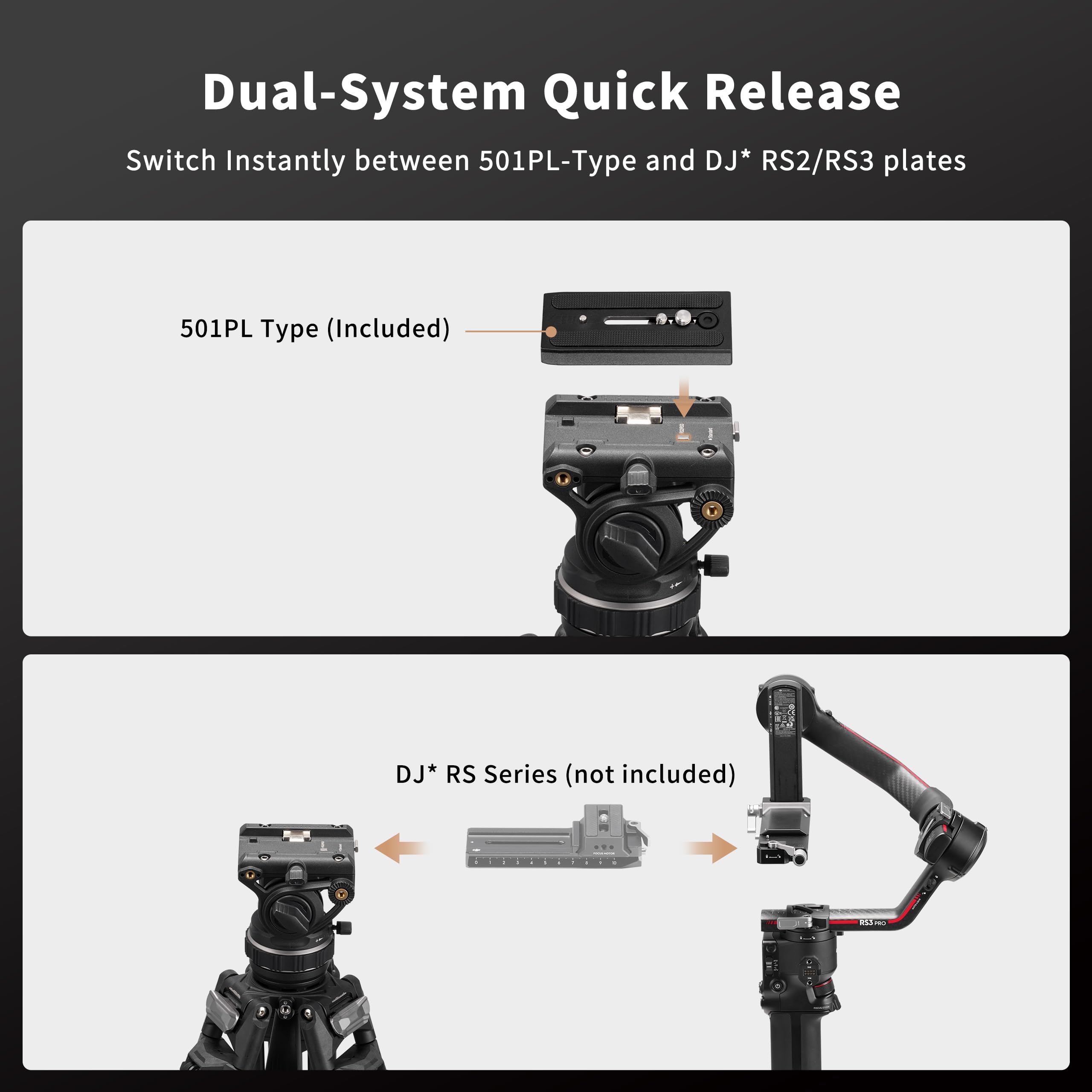 Cayer K10 Pro Video Fluid Head with 75mm Flat Base, Adjustable Pan Drag and Telescopic Handle, Heavy Duty Tripod Fluid Head for for DSLR Cameras, Camcorders, Max Load 22 lb/10 kg