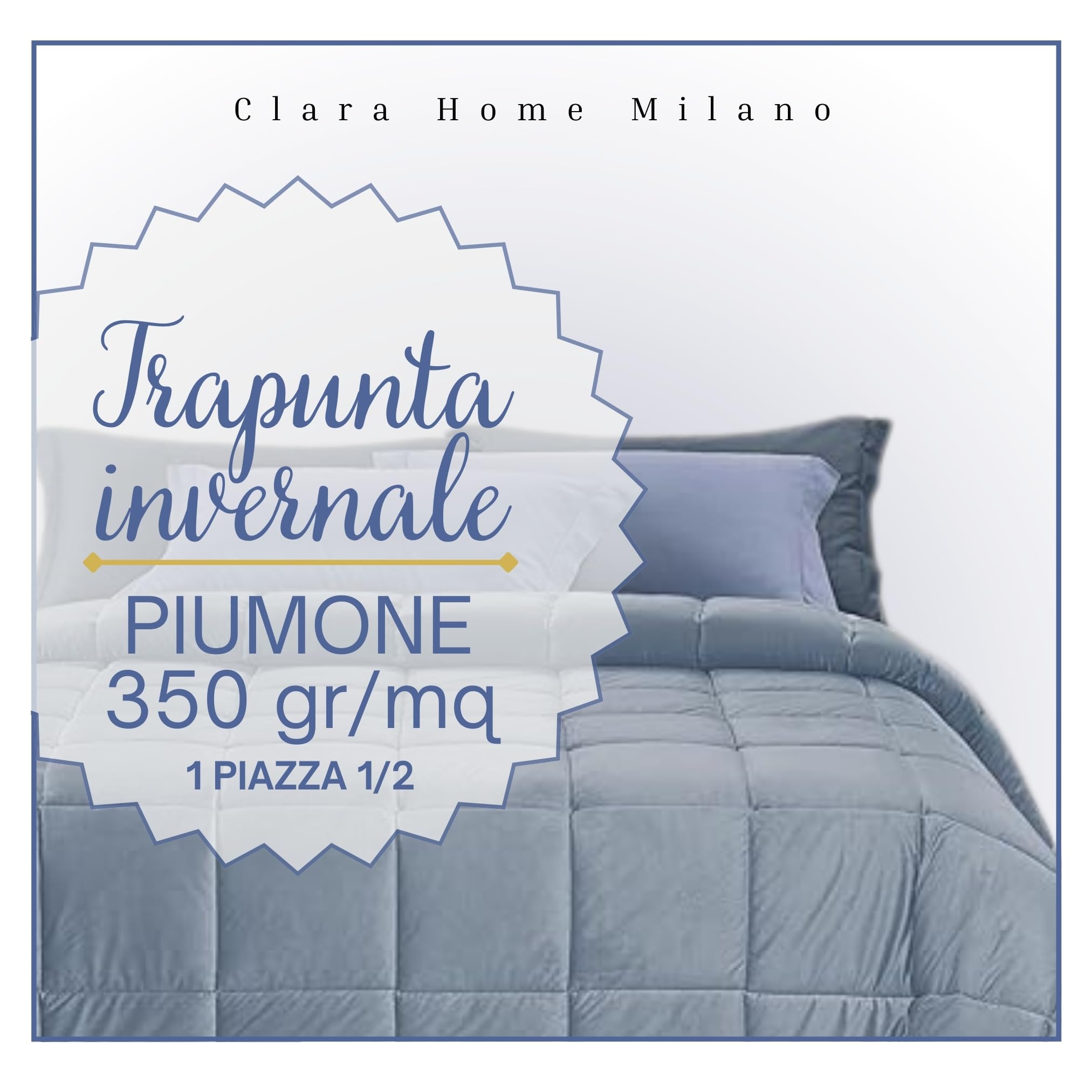 CLARA HOME Trapunta Una Piazza e Mezza Invernale 350 gr/mq, Piumone in Velluto Cinigliato Color Polvere Effetto Caldo Avvolgente, Made in Italy
