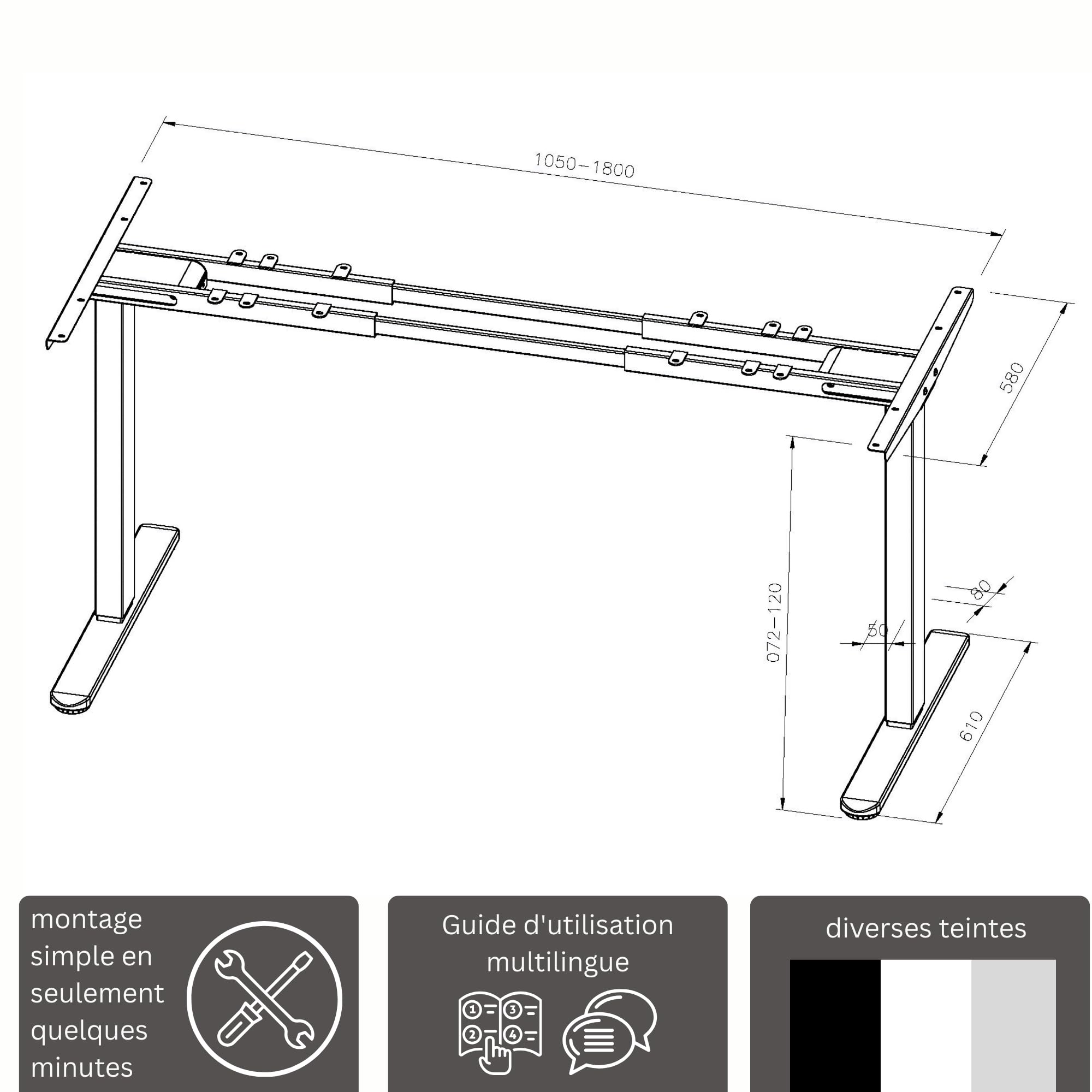 Albatros Piètement de Bureau Lift, Noir, 2X Moteurs, réglable en Hauteur électriquement avec Fonction mémoire