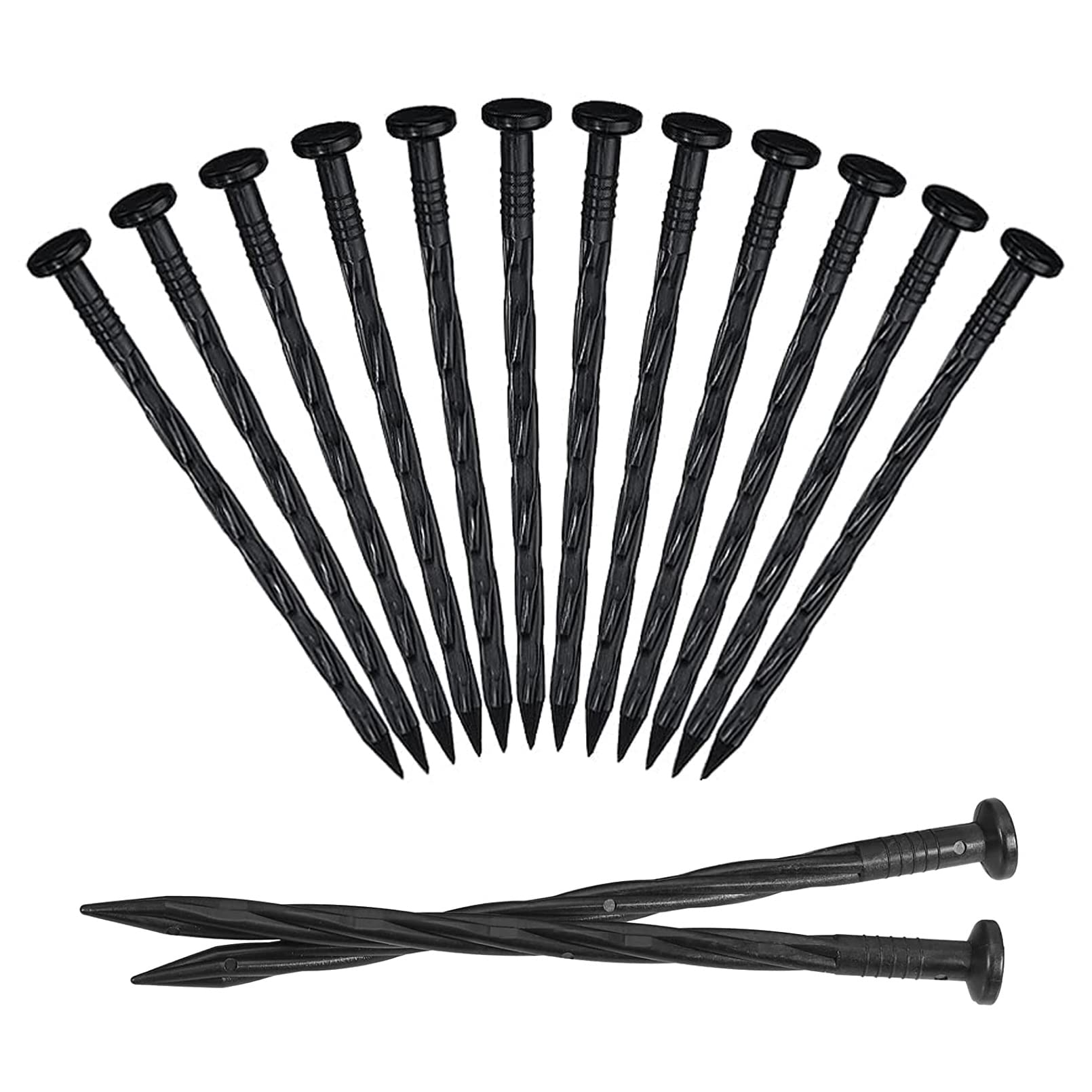 PUTAHQ Landscape Edging,Plastic Edging Stakes,25 Pcs 8-Inch Anchoring Spikes, Spiral Spikes/Anchoring Spikes for Paver Edging, Artificial Turf & More .(25, 8 in), black