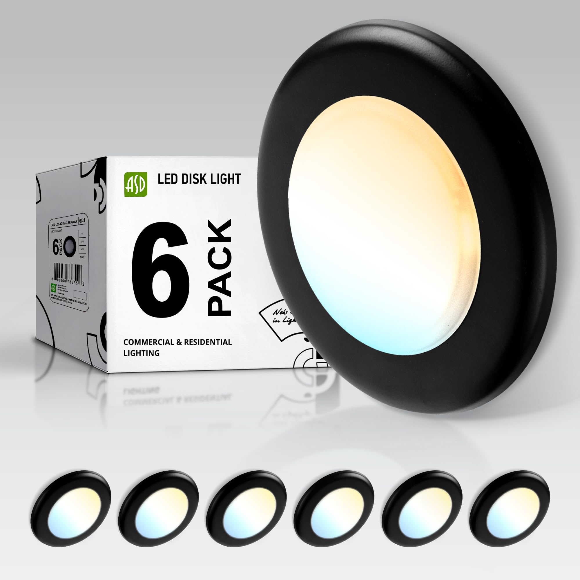 ASD 6 Pack LED Disk Lights 4 Inch, 10W 5CCT 2700K-5000K 685LM