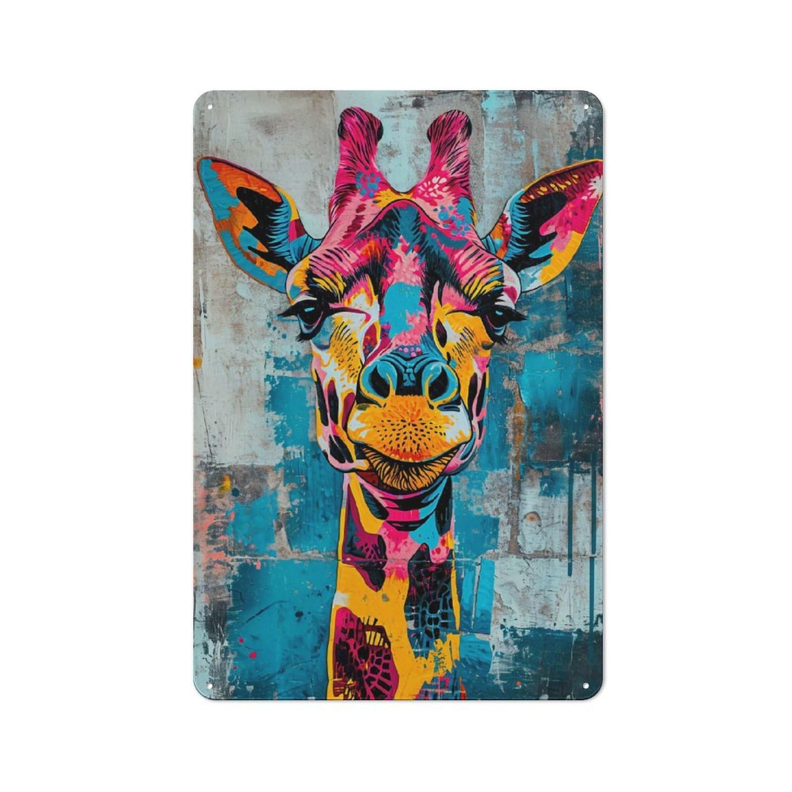 Junmoney Style-6 Tin Wall Plaque 30X20cm With Expressive Giraffe For Studio Or Craft Room, For Kitchen, Dining Room And Home Bar Wall Decor