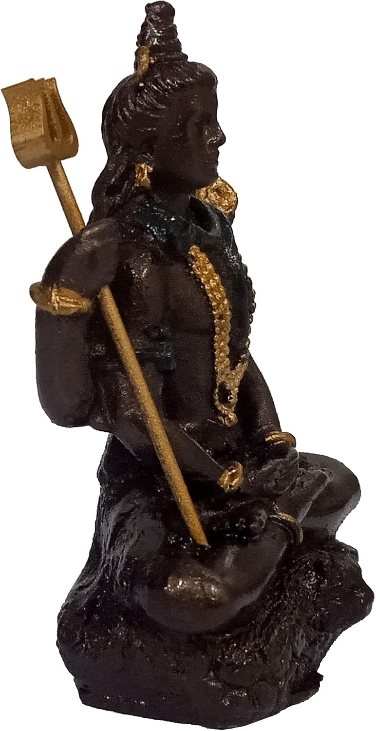 Purpledip Resin Idol Shiva Mahadev with Trishool: Collectible Bronze Finish Statue for Home Temple, 3 Inches (12559)