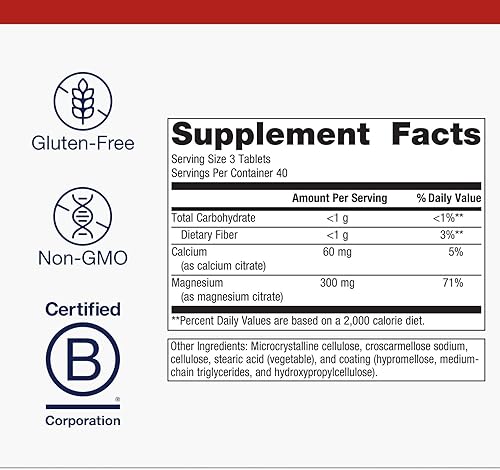 Miniatura 2 de Metagenics Magnesium Citrate - 300 mg Magnesium & 60 mg Calcium Supplement - with Chelated Minerals - Supports Muscle & Bone Health - Non-Gluten &
