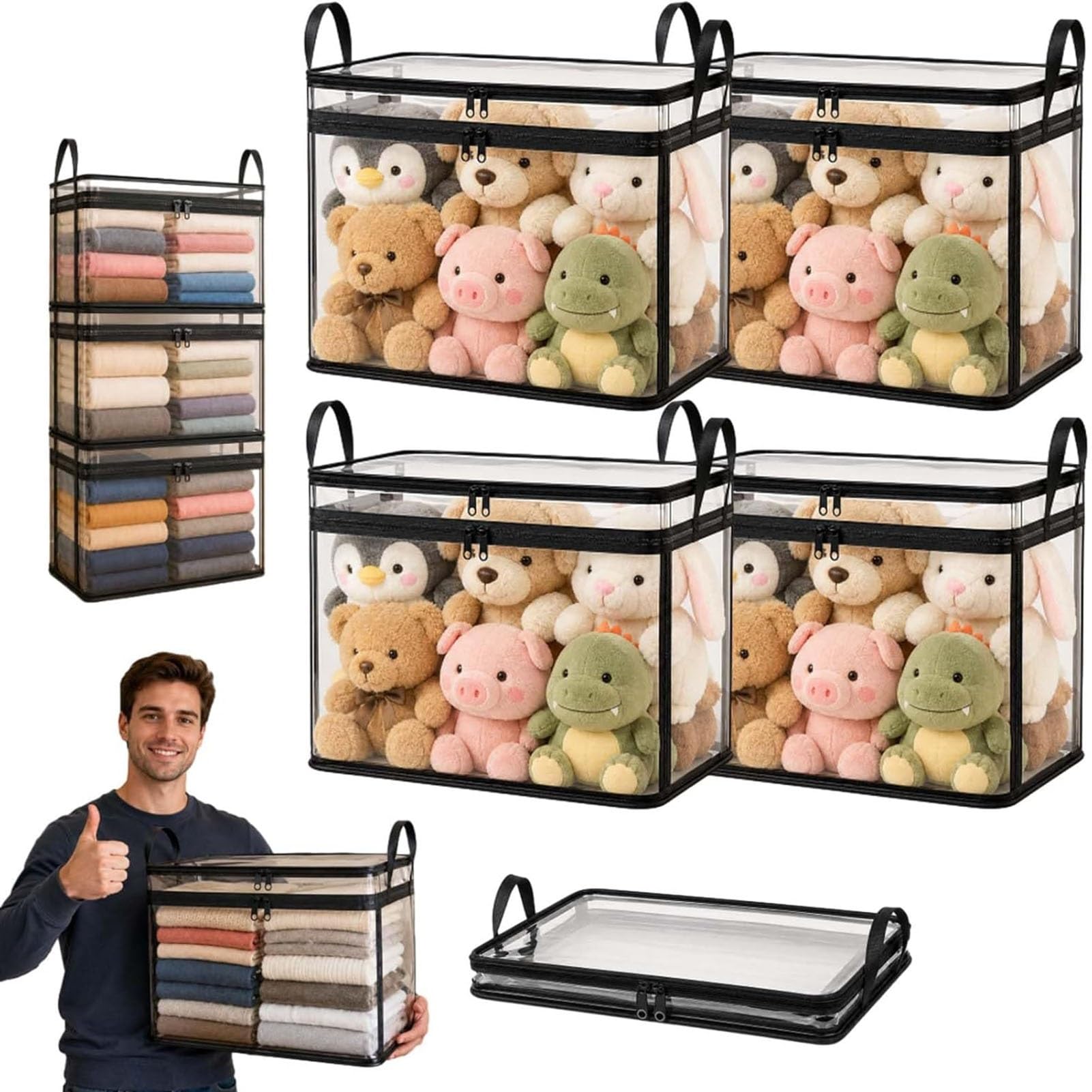 ZhuiFengAA Large Heavy-DutyThick Plastic Clear Storage Box,Heavy-Duty Durable High Capacity Organizer, Perfect For Home, Camping, Travel, Attic And Moving(4PCS)