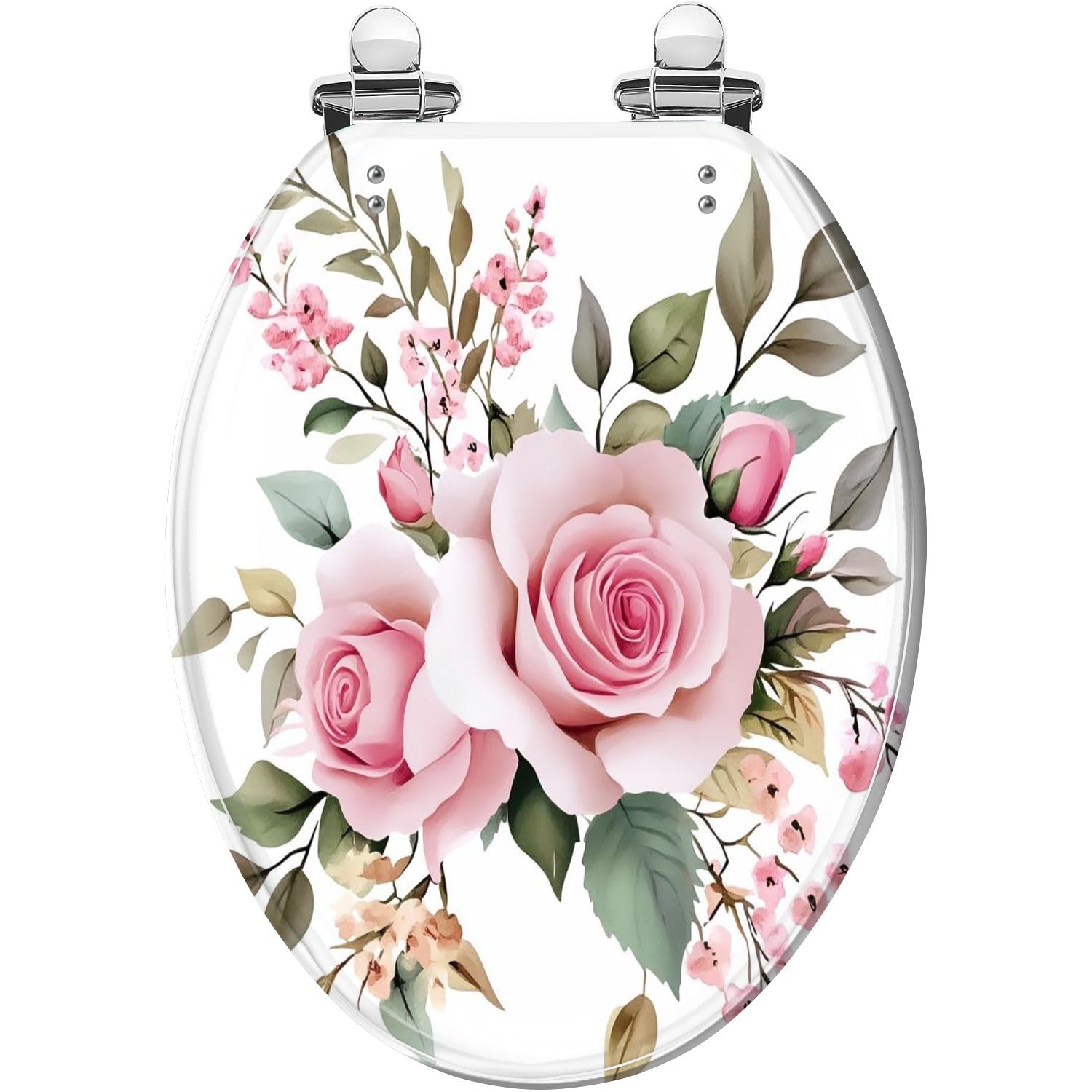 Watercolor Pink Rose Toilet seat, Quick Release Hinges Easy Install, Adjustable, Lightweight, Durable, Portable, User-Friendly, Compact, Decorative, Elongated, Resin