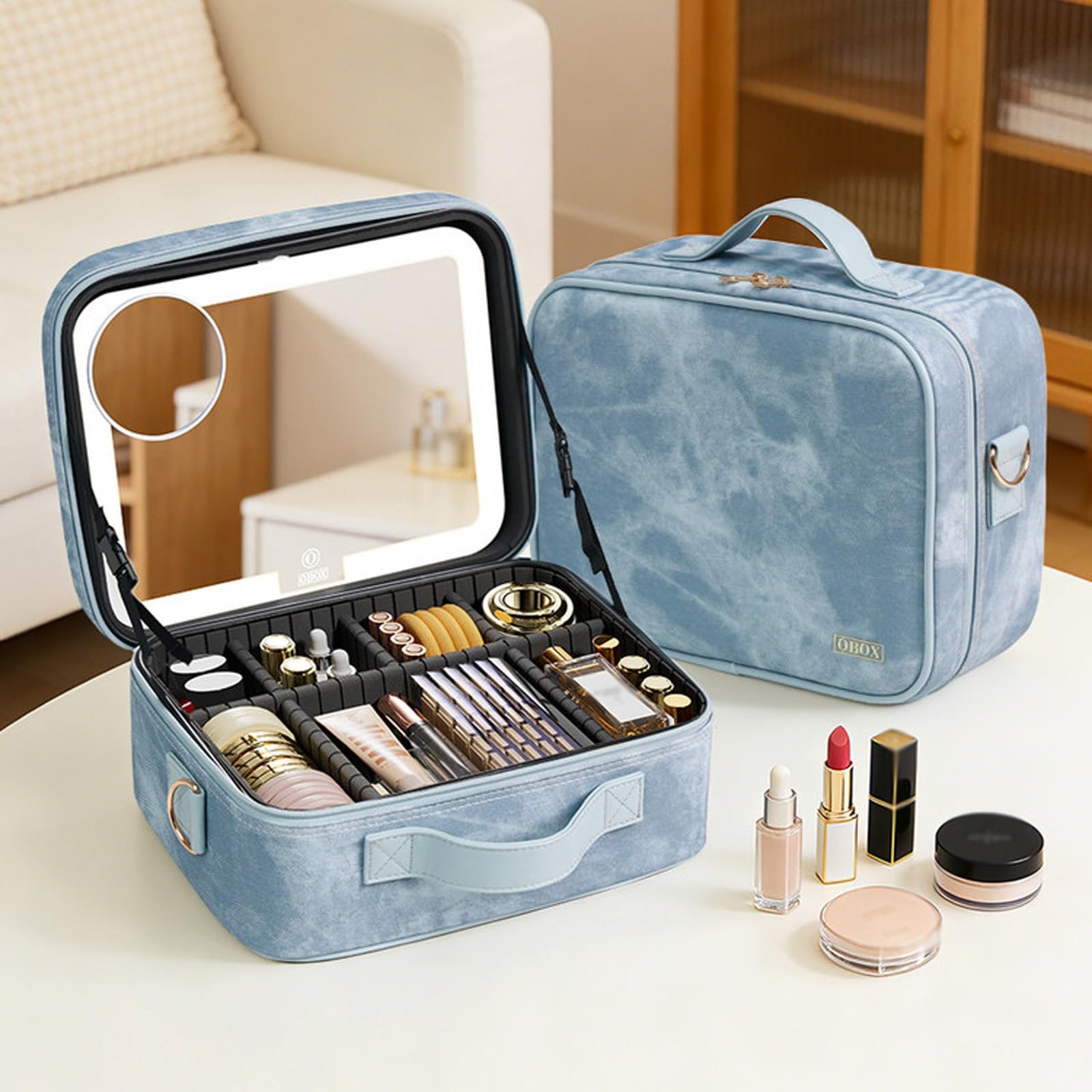 Custodia Per Trucchi Con Specchio E Luce, 3 Colori Regolabili In Luminosità, Borsa Per Il Trucco Con Specchio Ricaricabile, Borsa Cosmetica Da Viaggio Impermeabile Grande Capacità Portatile