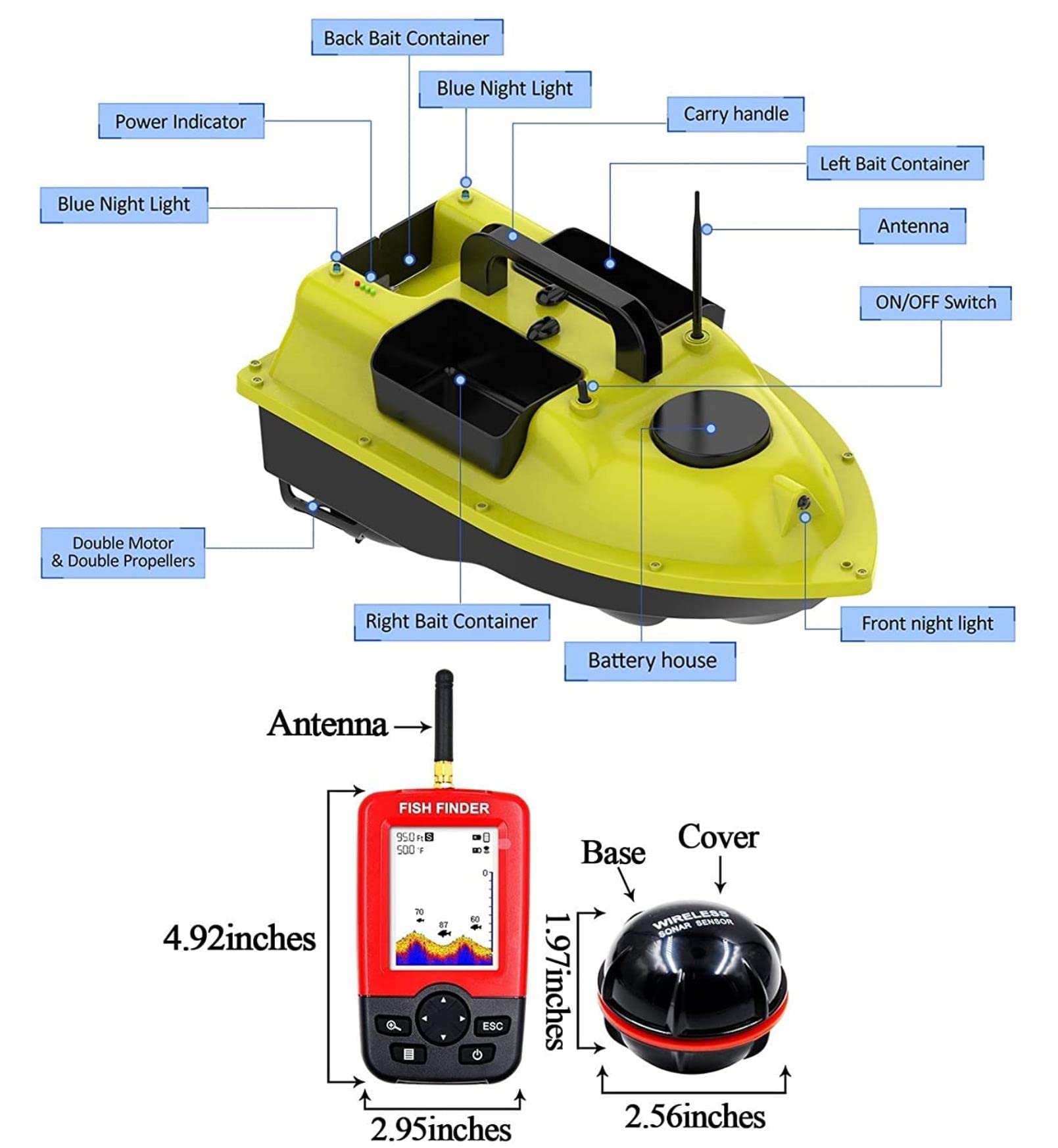 Barca Telecomandata Per Pesca Con GPS - Ecoscandaglio, 16 Punti, Doppio Motore, Batteria 5200mAh - Foto 2