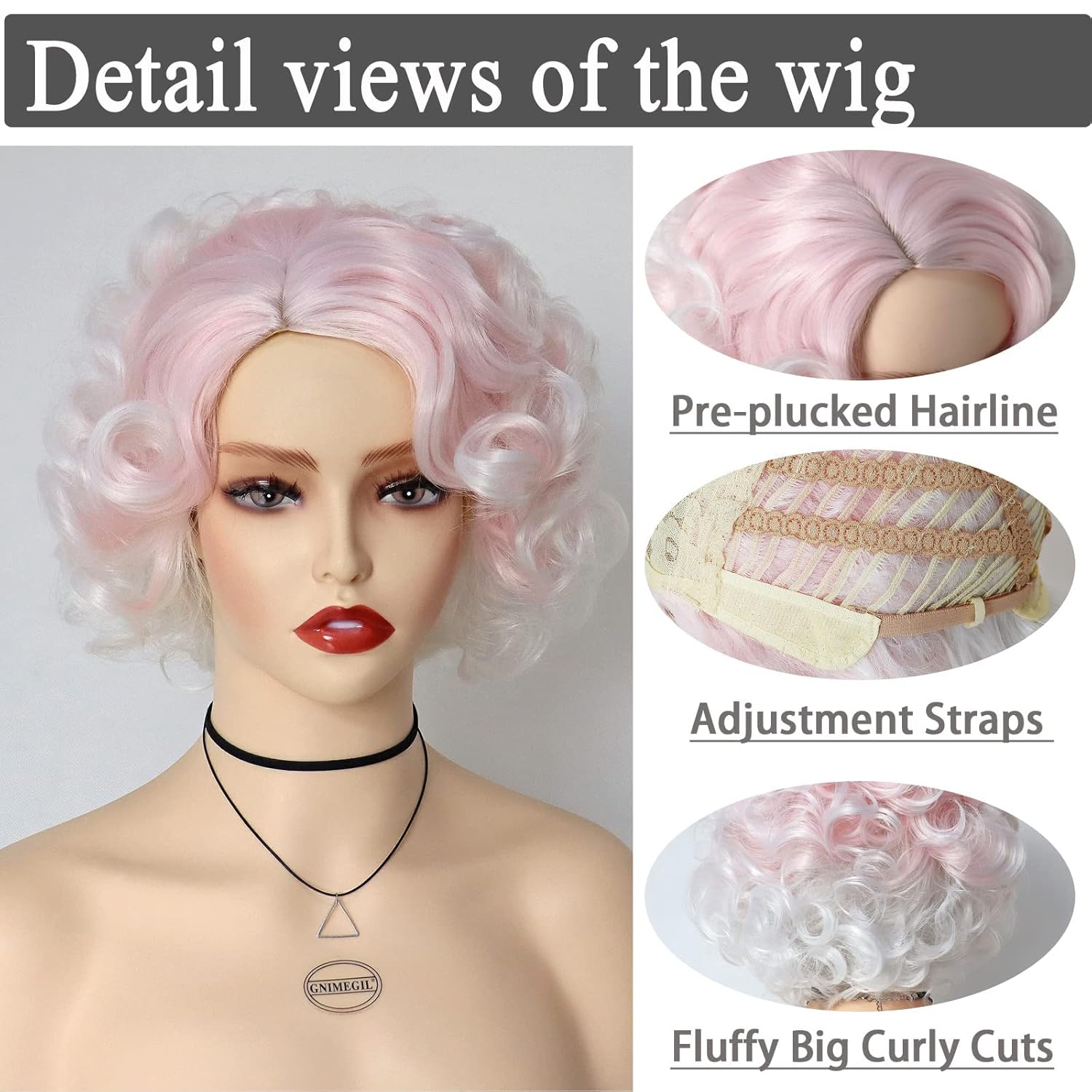 GNIMEGIL Pale Pink Wig Short Curly Hair For Women White Ombre Wig Cosplay Synthetic Fiber Layered Wave Wigs For Bachelorette Party Halloween Costume - Image 4