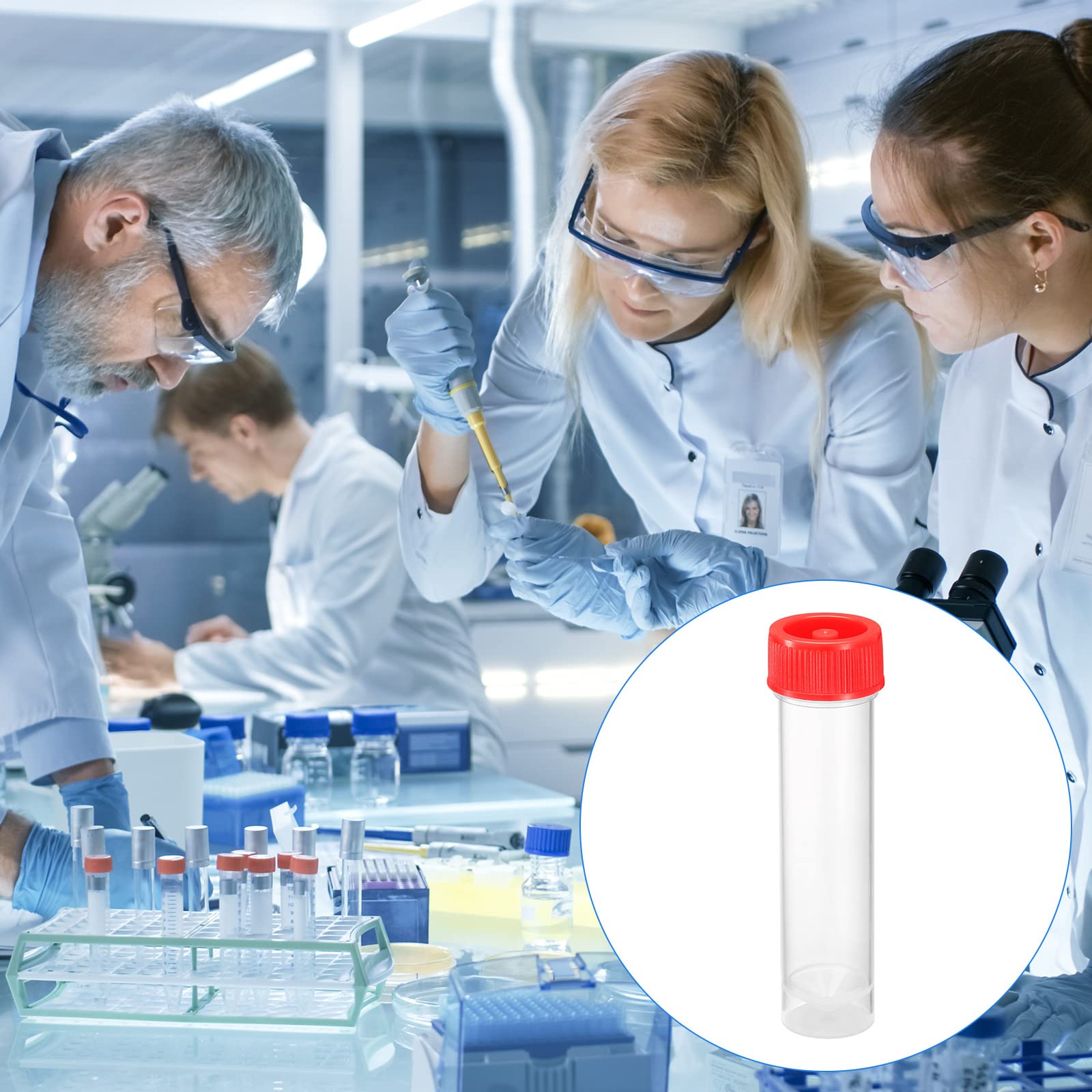 PATIKIL 30mL Plastica Test Provette, 60pz Congelato Test Tube Fiala Contenitore Stoccaggio Vite Tappo per Lab Laboratorio Scienza, Rosso Chiaro