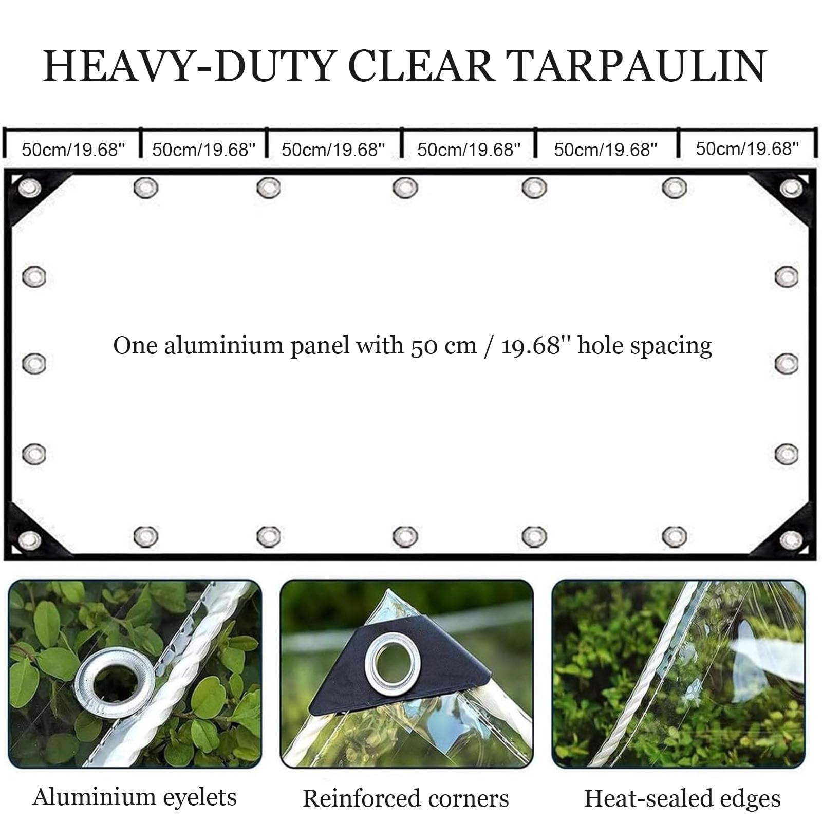 Bâche Transparente Extérieur 400g/m² PVC Renforcée Imperméable Anti-UV avec Œillets – Protection pour Serre, Pergola, Terrasse, Jardin et Balcon(4x4m)