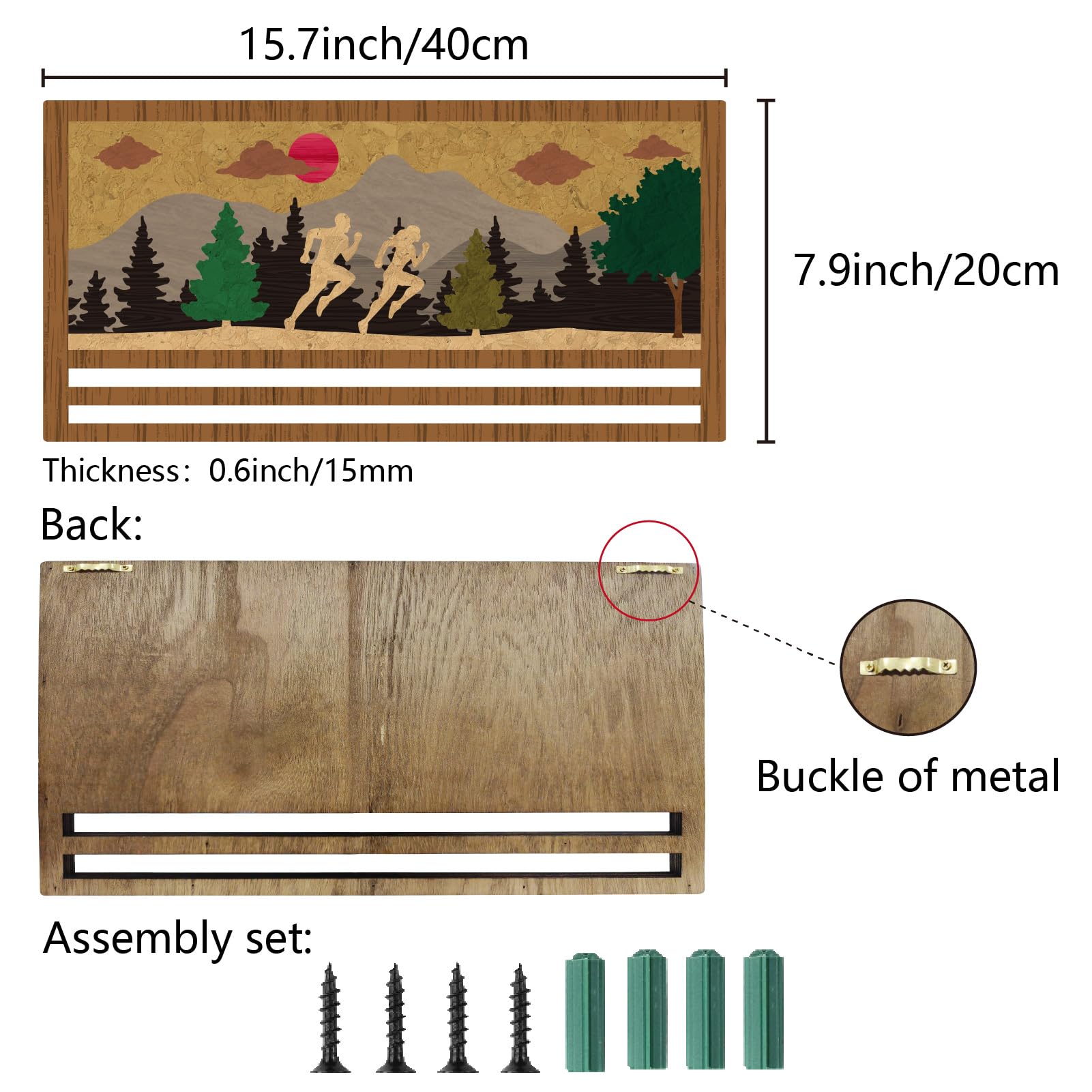CREATCABIN Soporte para Medallas de Corredor de Madera, Patrón 3D, Capacidad 30 Medallas