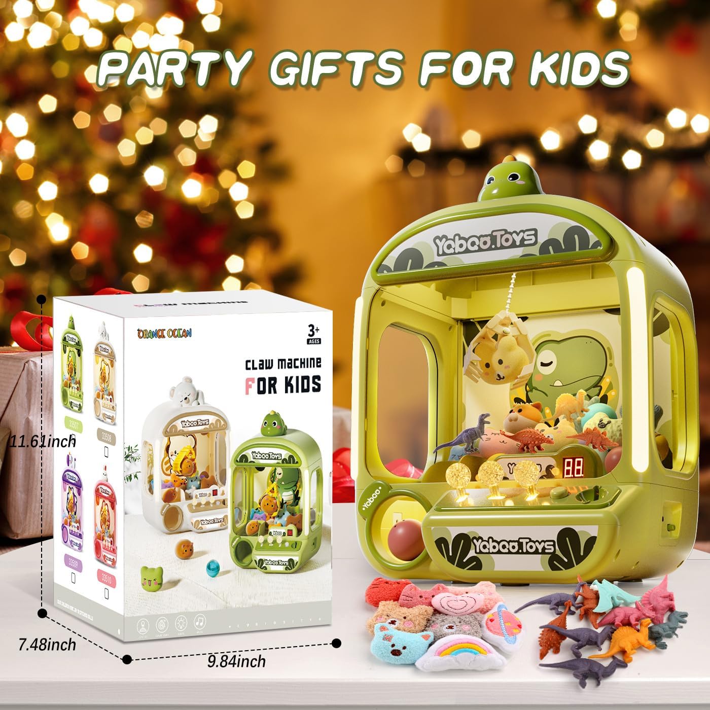 Claw Machine for Kids, Dinosaur Toy Claw Machine Large, Mini Arcade Machine with Prizes Toys Refill Inside, Kids Vending Game Machine, Party Prize Candy Dispenser, Easter Gift for Girls Boys