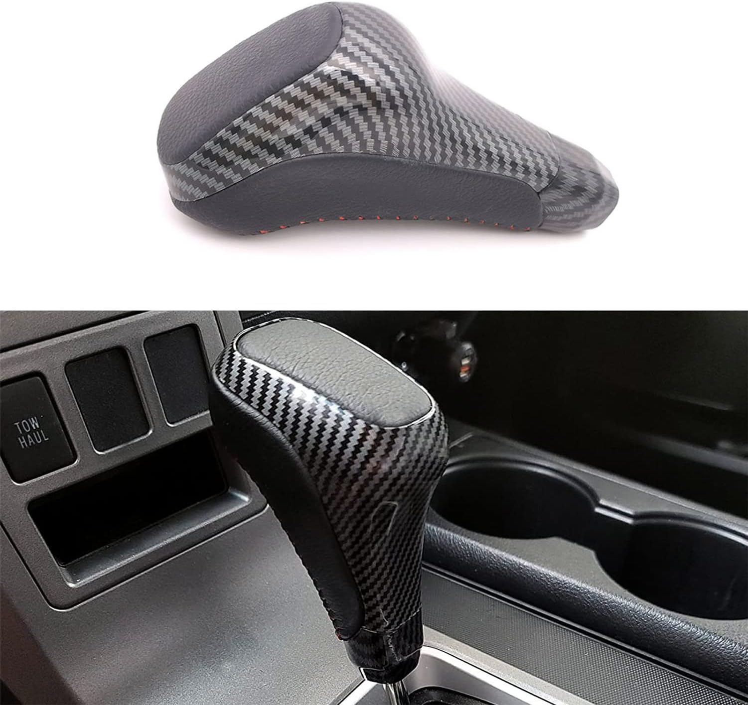 MICROCK Leather Automatic Gear Shift Knob Shifter Replacement for Toyota 4Runner 2010-2023, for Tundra 2007-2021, ABS Carbon Fiber, 1pc