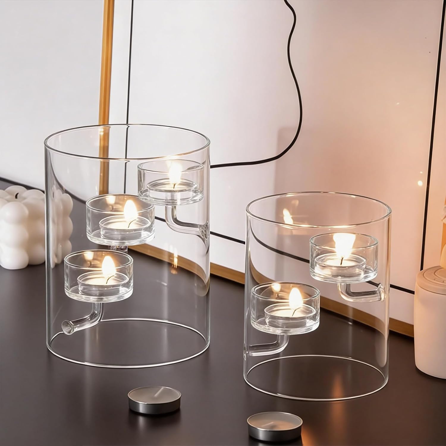 Hurricane Pillar Glass Candle Holders Set 1-3 Tier Home Decor