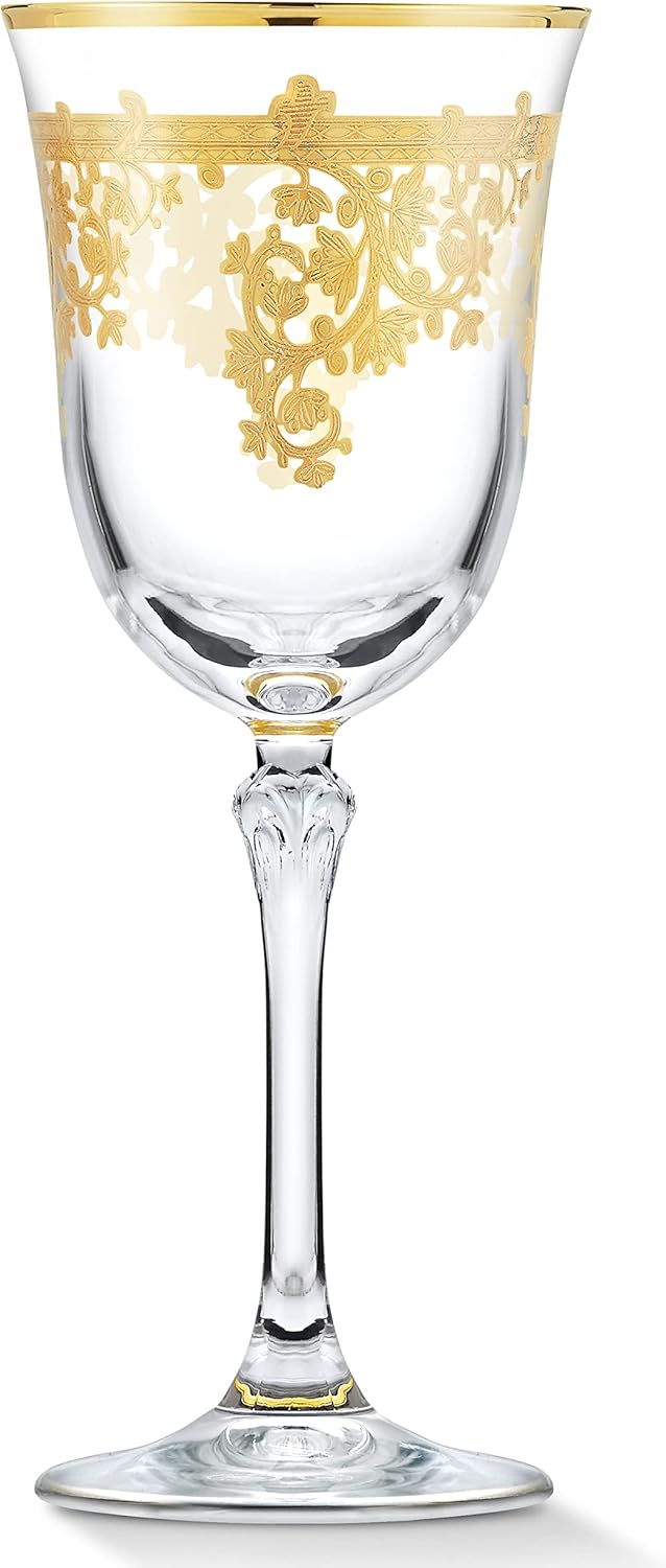 Set of 4 Embellished 24K Gold Crystal Red Wine Goblets-MADE In Italy